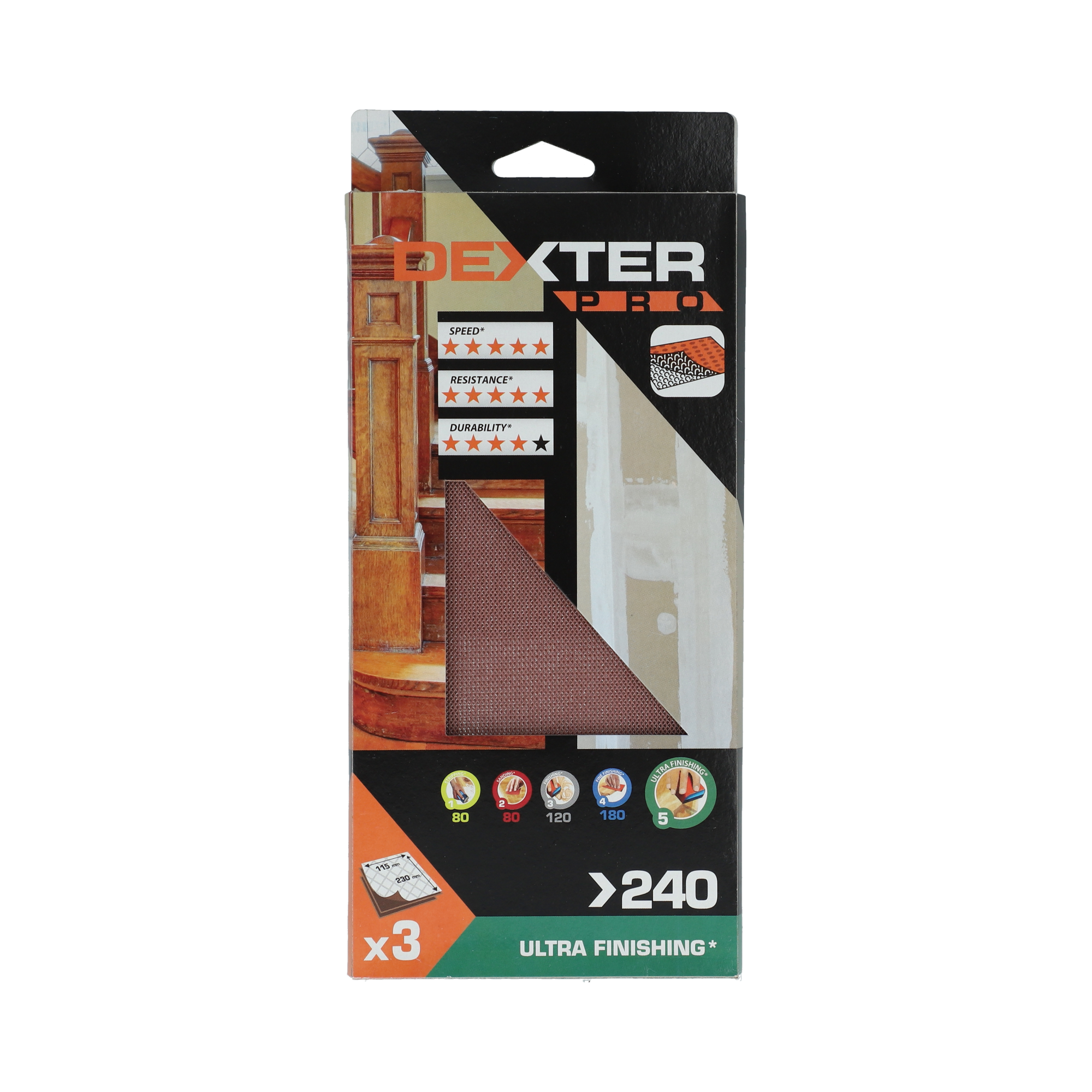 3 patines de lija DEXTER PRO 230x115, grano 240 - 10