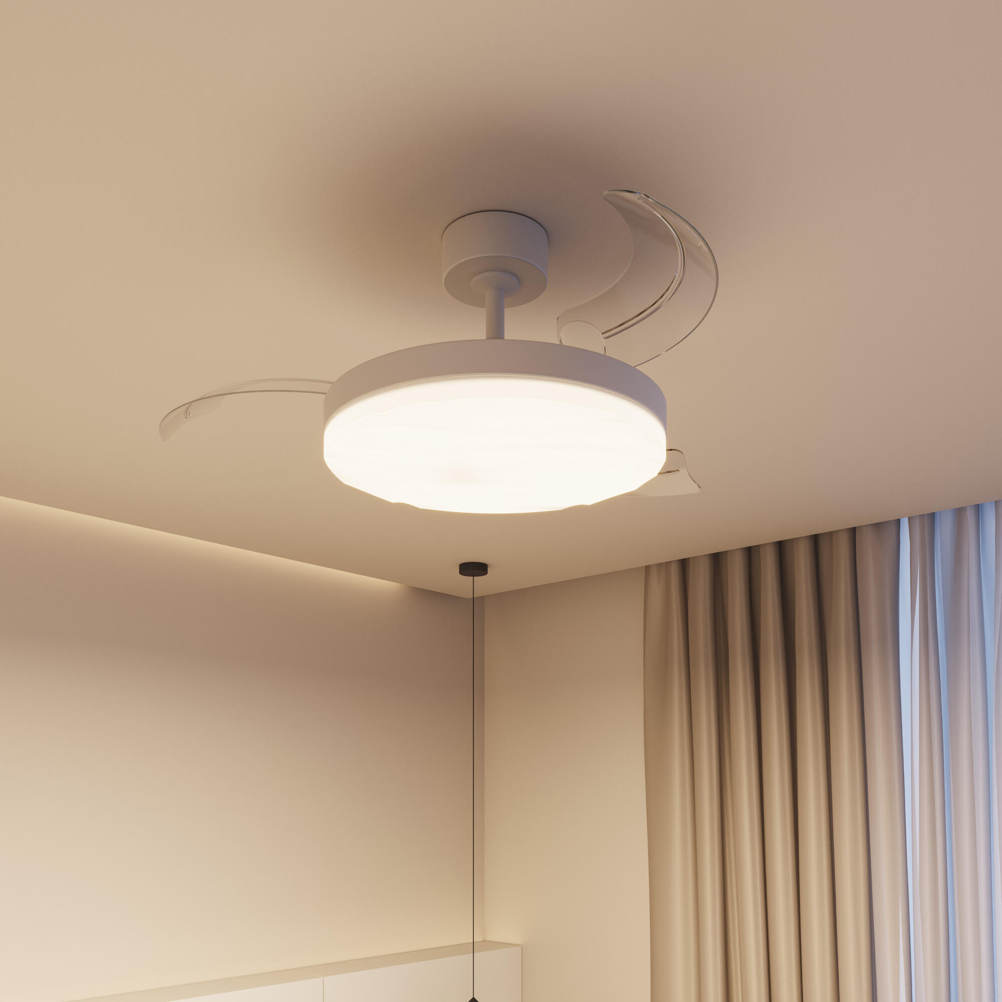 Ventilador de techo con luz silencioso DC 30W con mando ø107 cm Hyla ARTE CONFORT blanco luz CCT 3 aspas retráctiles tipo lámpara| 6 velocidades| modo verano/invierno| brisa| temporizador| recomendado de 13 a 20m² - 5