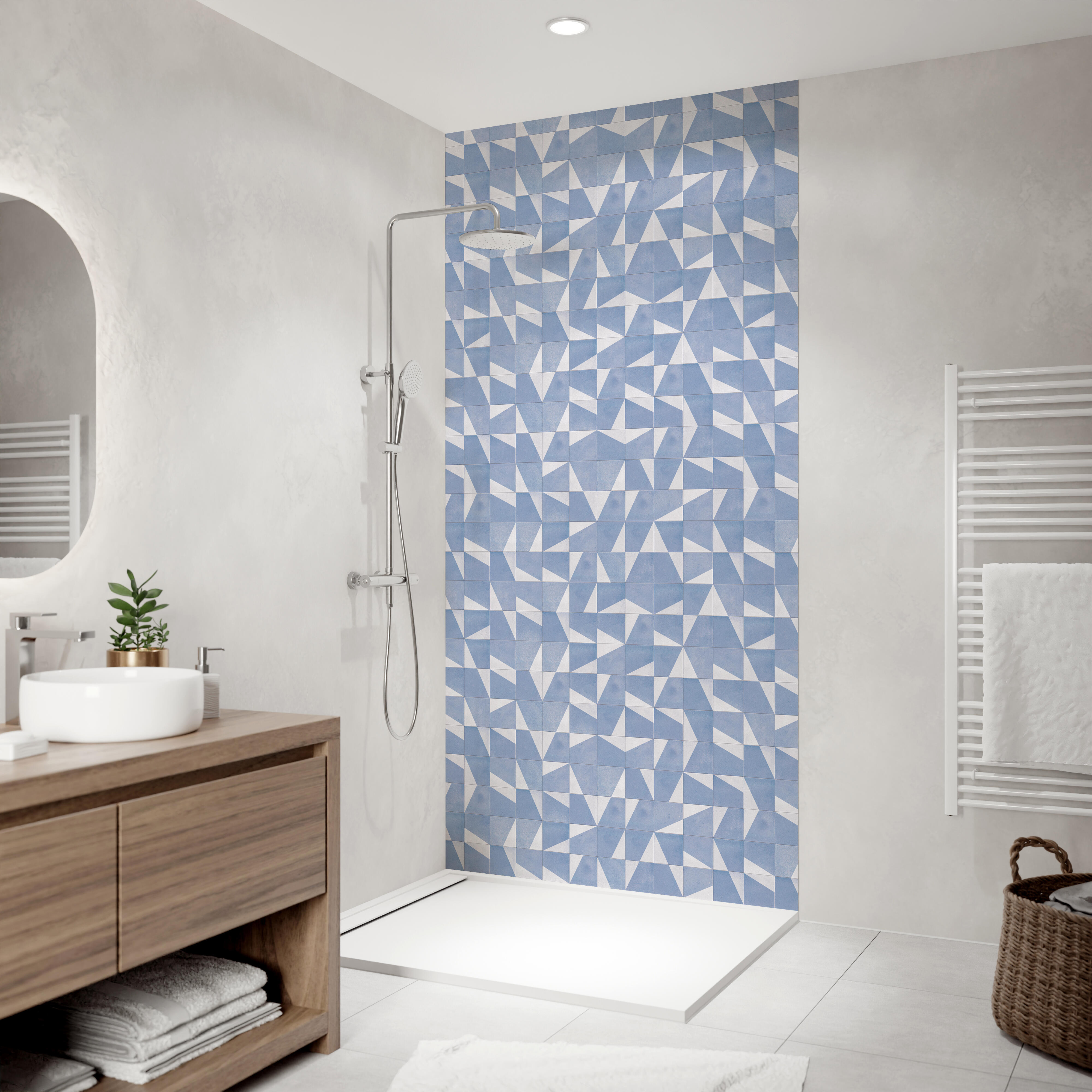 Panneau mural déco H.255 x l.125 cm mosaica bleu mat Mosaïca bleu mat ...