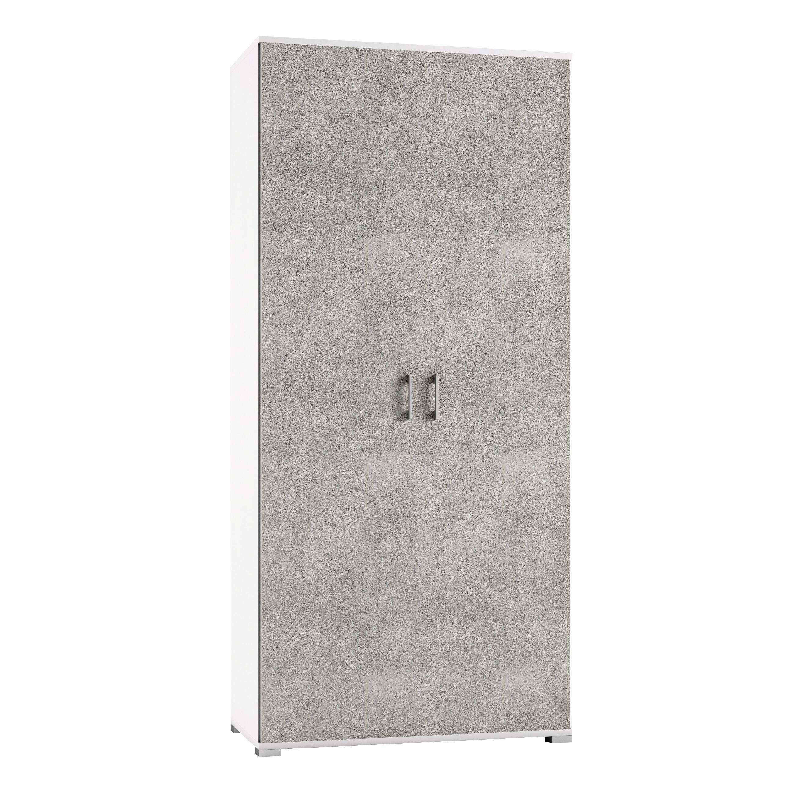 Mobile Multiuso L 90 x H 195 x P 45 cm bianco e grigio cemento - 8