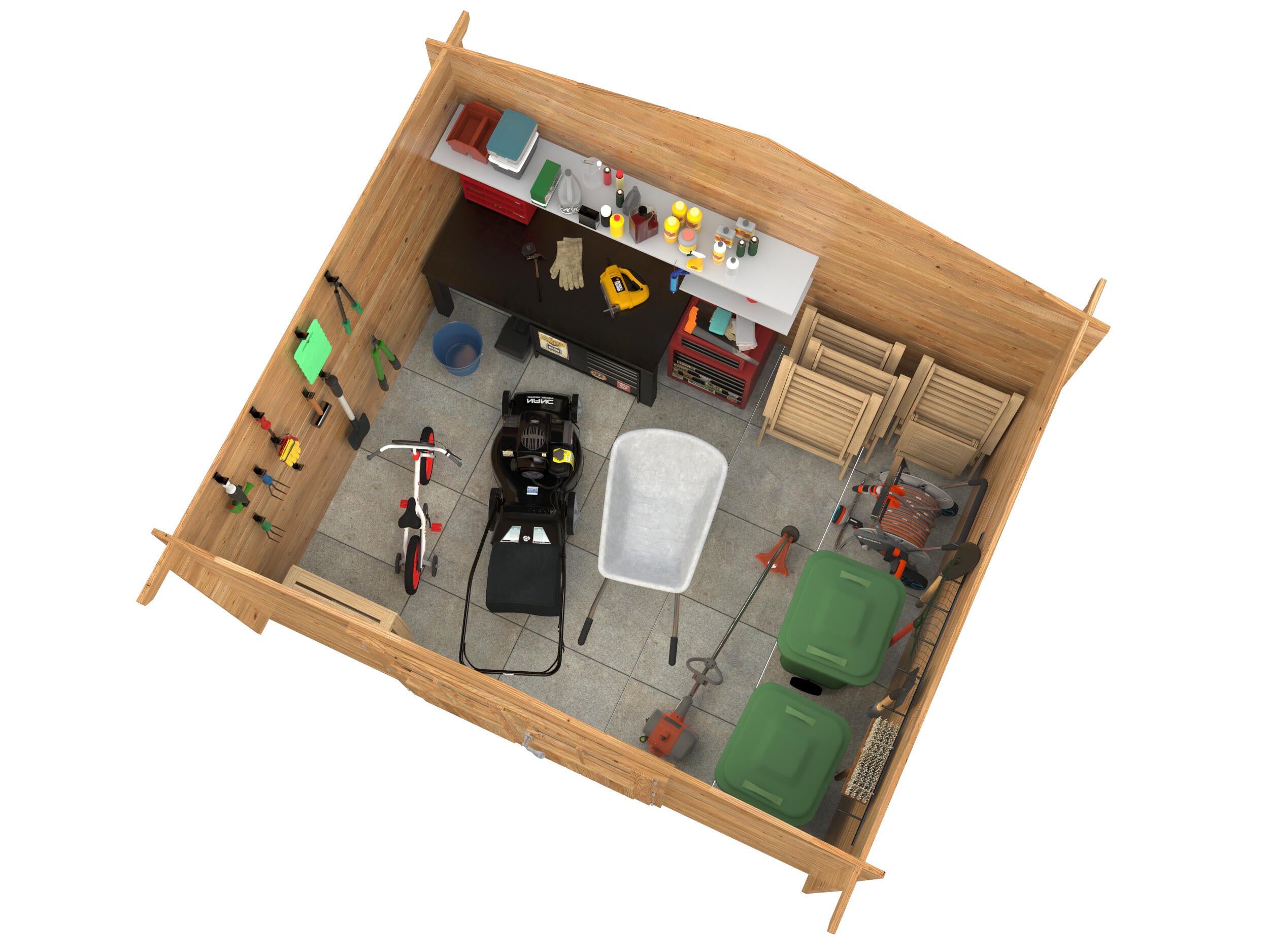 Caseta de madera Valentine de 329x235x394 cm y 13 m2 con 28 mm espesor y doble puerta abatible PALMAKO - 3