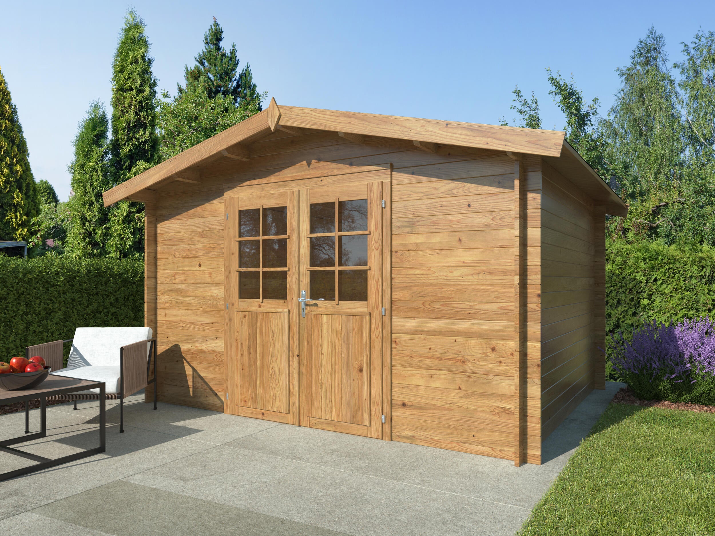 Caseta de madera Valentine de 329x235x394 cm y 13 m2 con 28 mm espesor y doble puerta abatible PALMAKO - 6