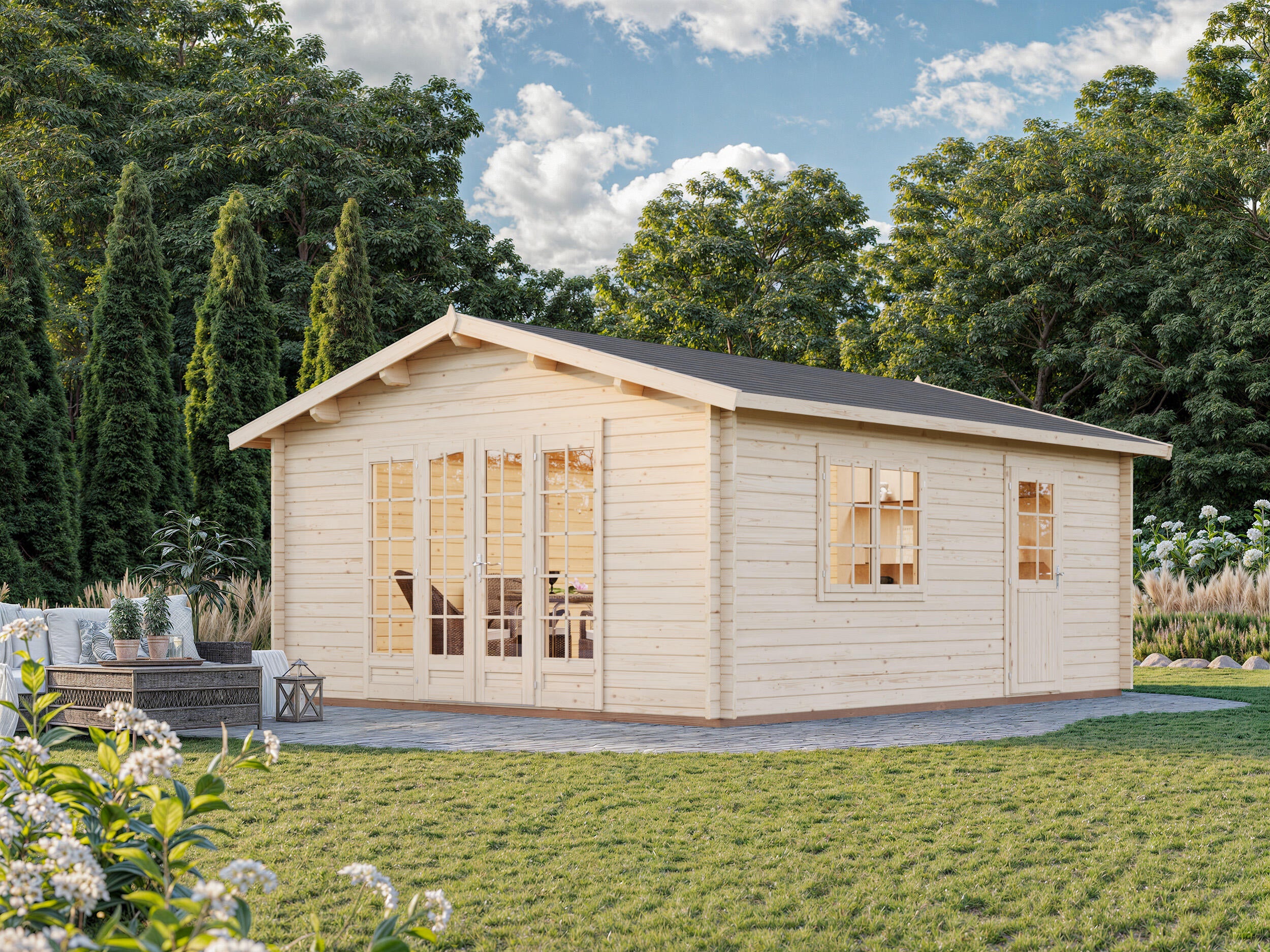 Caseta de madera CASETA IRENE 23,9 M2 de 602x287x514 cm y 30.94 m2 con 44 mm espesor y doble puerta PALMAKO - 7