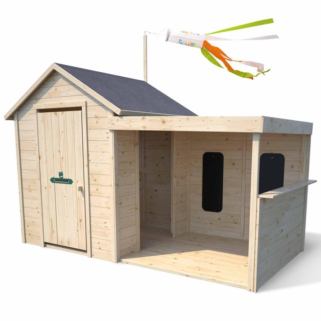 Cabane en bois enfant avec préau et ardoises SARAH, SOULET