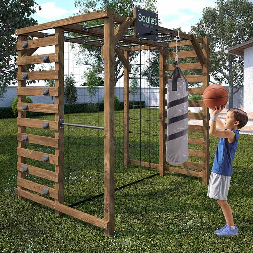 Aire de jeux en bois multi-activités Basket, Boxe, Foot, H.209 cm, ODIN, SOULET - 2
