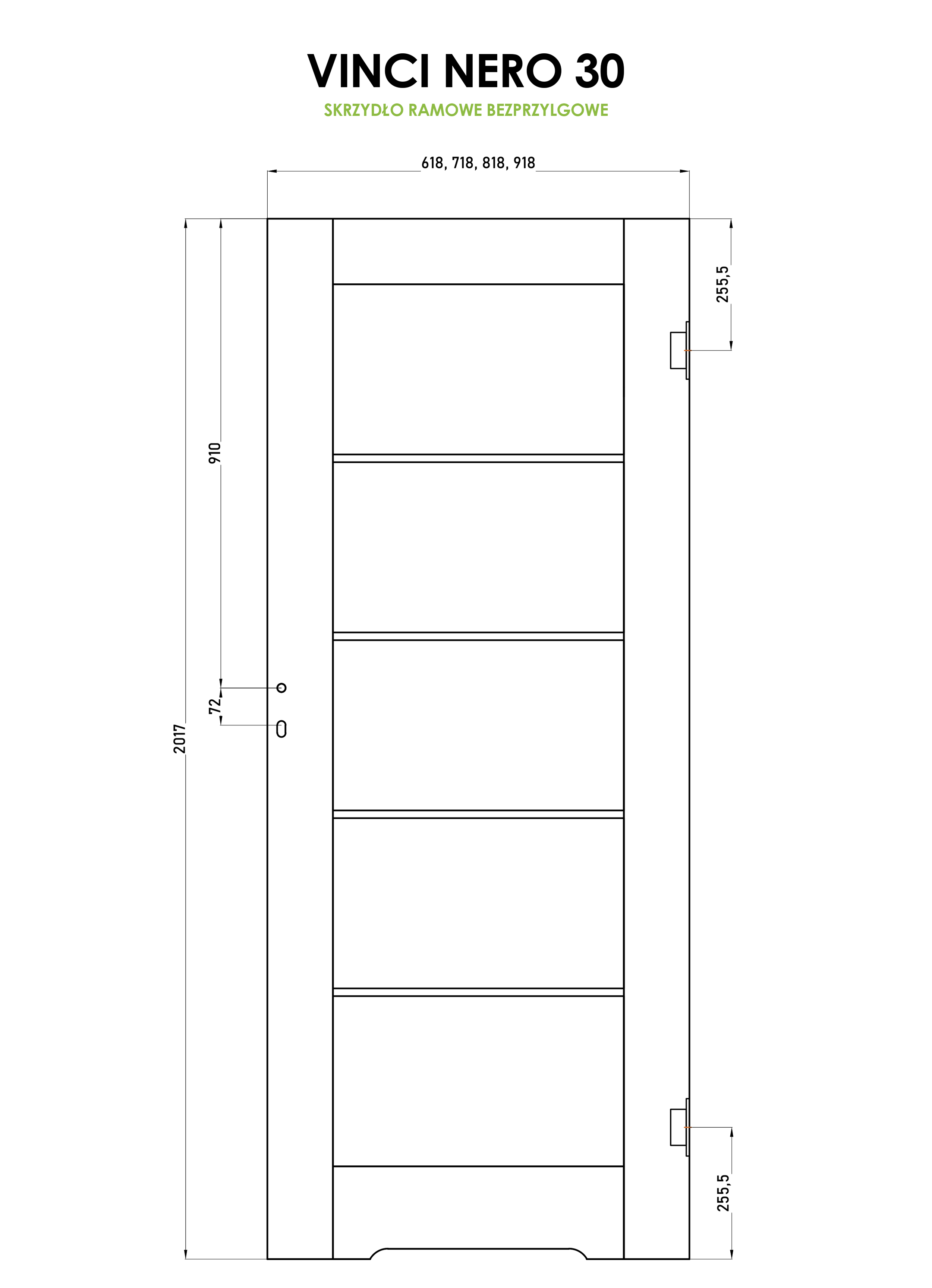 Drzwi wewnętrzne łazienkowe z podcięciem wentylacyjnym Vinci Nero Cashmere 70 lewe Voster - 3