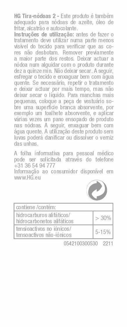 Removedor de manchas tecidos N2 marcadores, gorduras, óleos, graxa 50 ml HG - 5