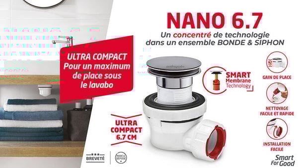 NANO 6.7 ensemble bonde et siphon, libère de la place sous le lavabo		