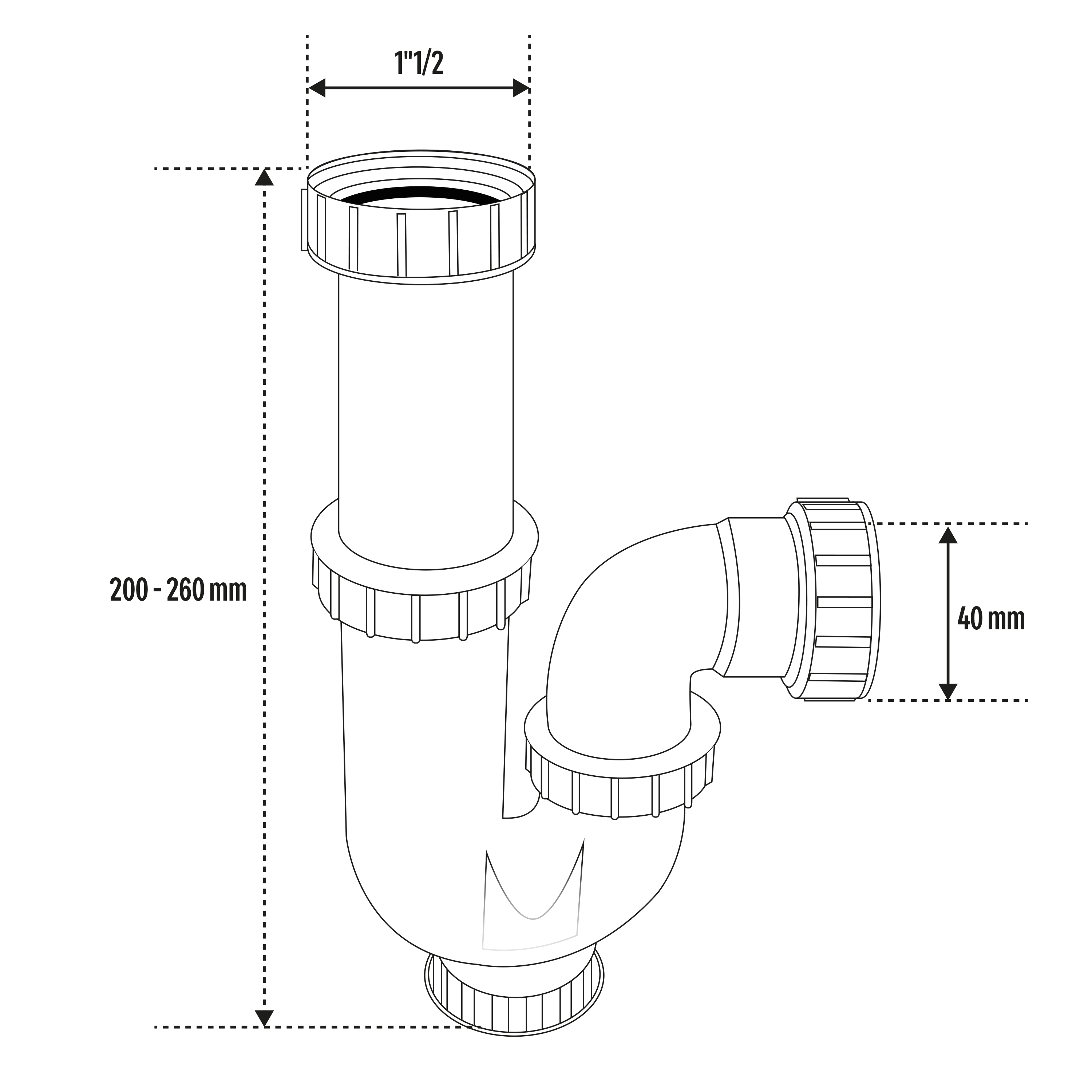 Sifón curvo para fregadero EQUATION 1 seno blanco 1''1/2 o 1''1/2 de ø 40mm - 2