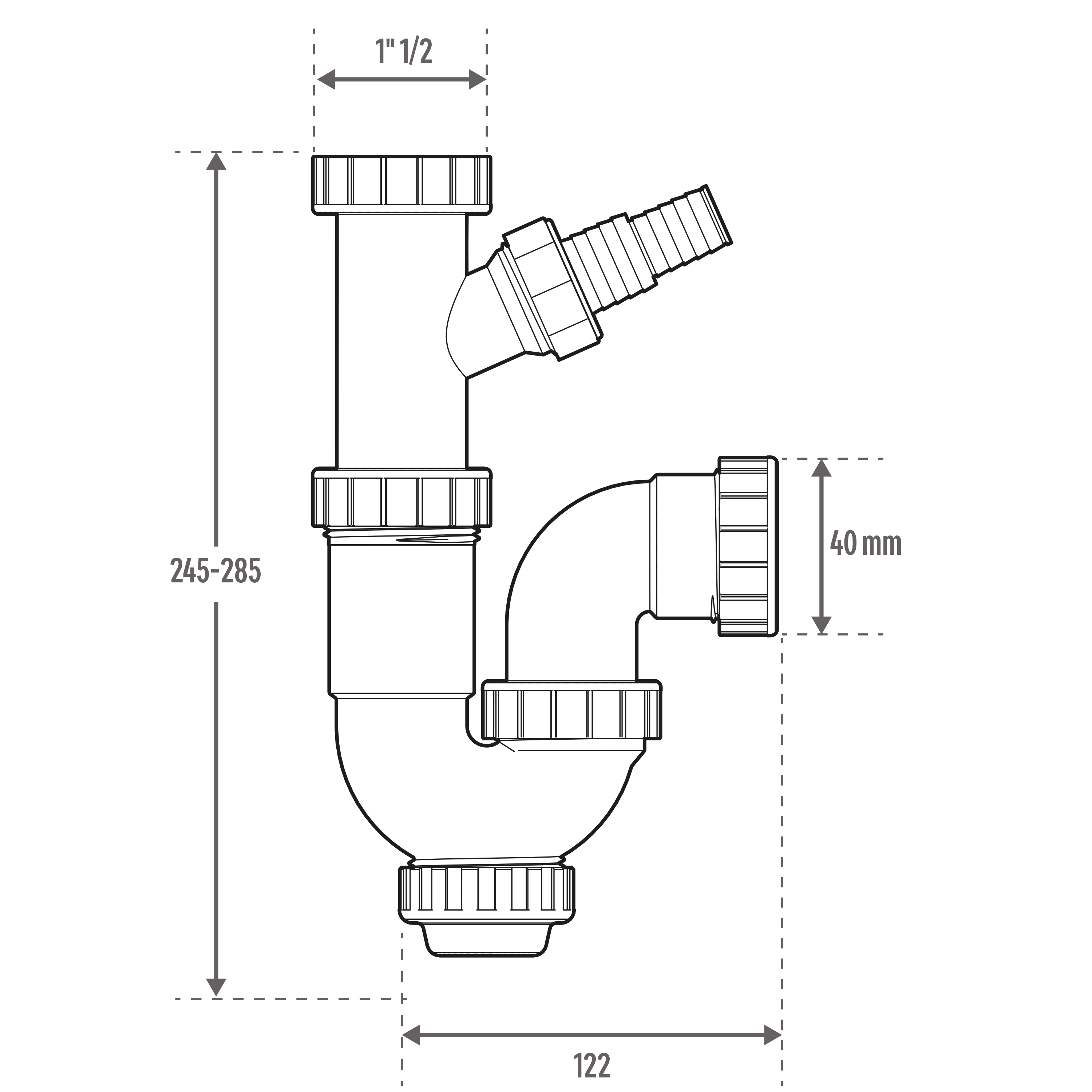 Sifón curvo para fregadero EQUATION 1 seno blanco 1''1/2 o 1''1/2 de ø 40mm con toma para lavadora - 2