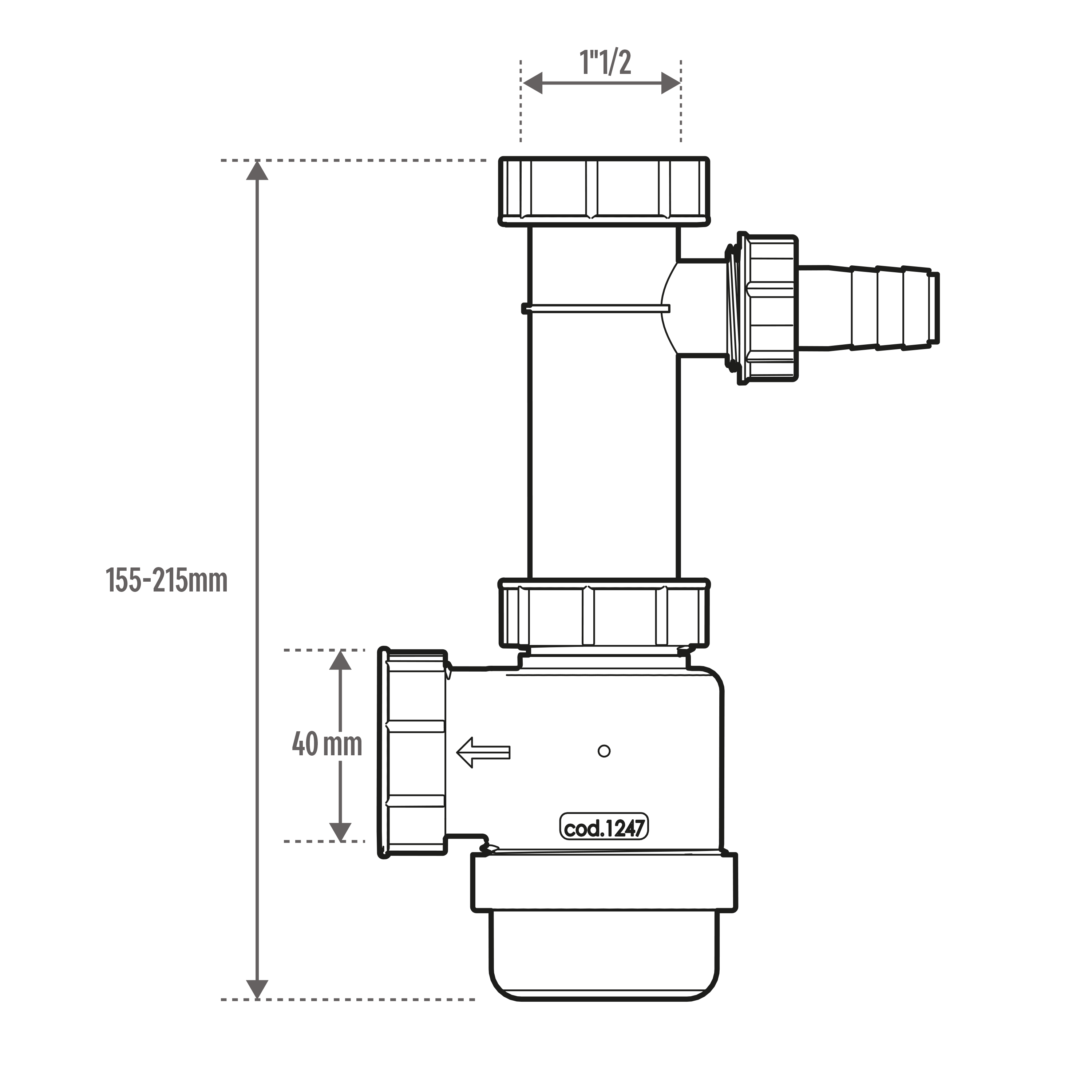 Sifão simples lava loiça 40 EQUATION com ligação esgoto maquina lavar - 5