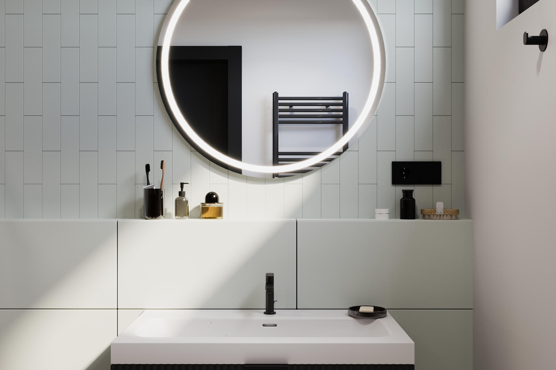 Lustro z oświetleniem Remix 80 cm czarne Sensea - 6