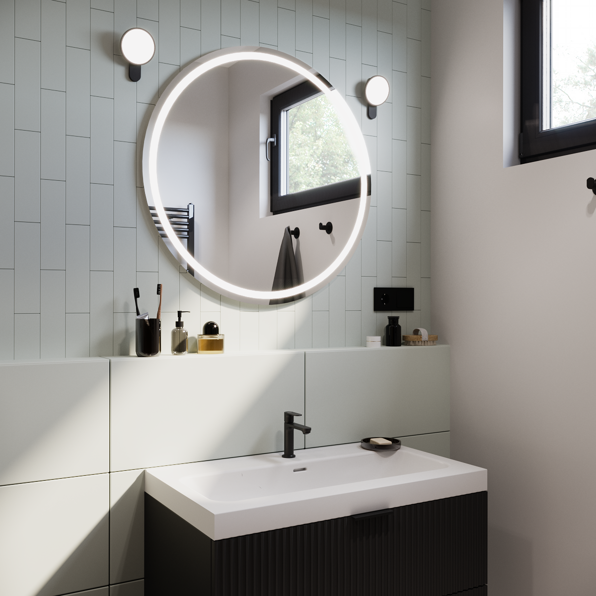 Lustro z oświetleniem Remix 80 cm czarne Sensea - 5