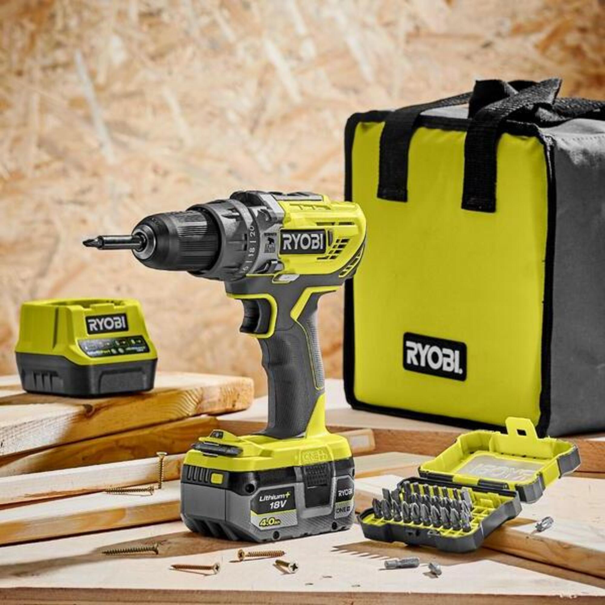 Wiertarko-wkrętarka Ryobi z zestawem akcesoriów - 1
