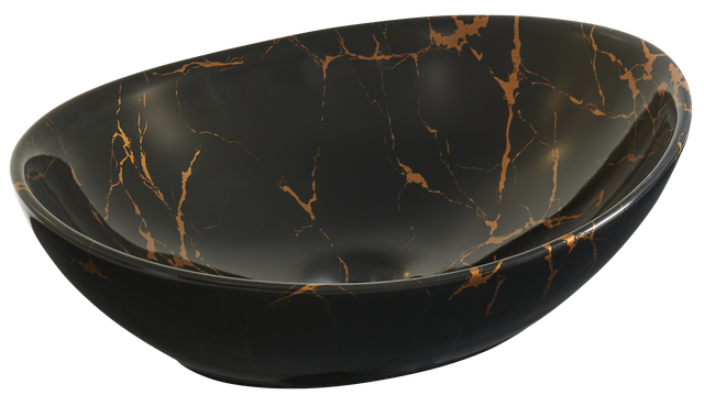 Umywalka ceramiczna nablatowa Miel Glossy blackgold 37x29 cm czarno-złota