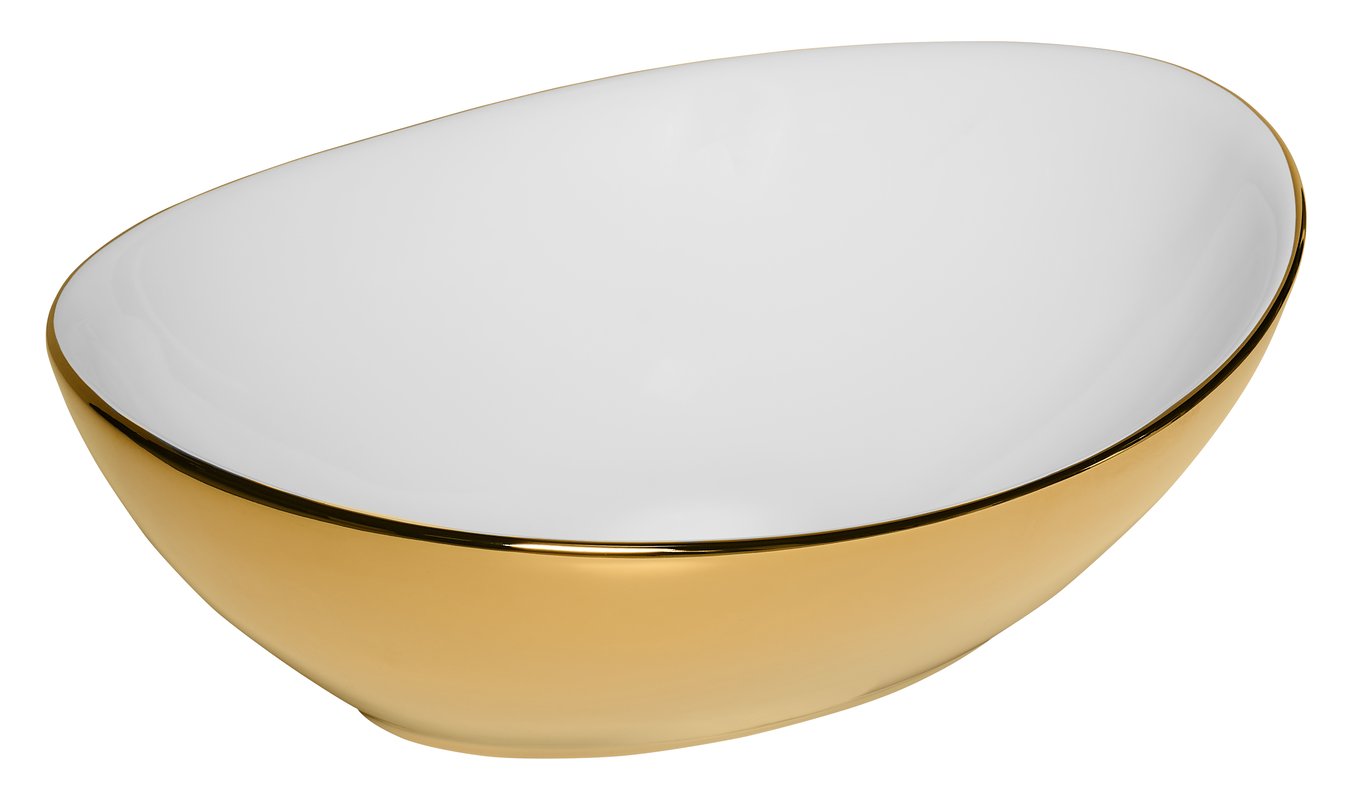 Umywalka ceramiczna nablatowa Miel White Gold 37x29 cm biało-złota