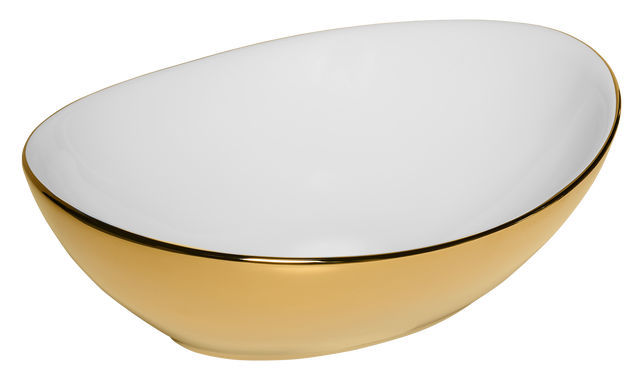 Umywalka ceramiczna nablatowa Miel White Gold 37x29 cm biało-złota