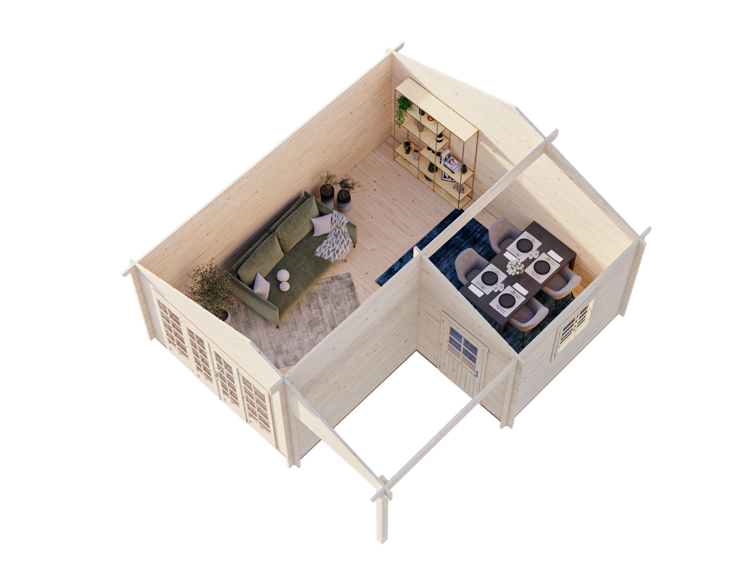 Caseta de madera CASETA IRENE 21,9+5,2 M2 de 602x321x566 cm y 34.07 m2 con 44 mm espesor y doble puerta PALMAKO - 6
