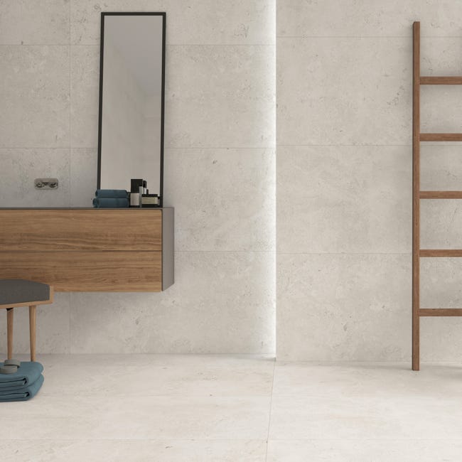Suelo porcelánico Persia efecto piedra perla 60x120 cm C1 | Leroy Merlin