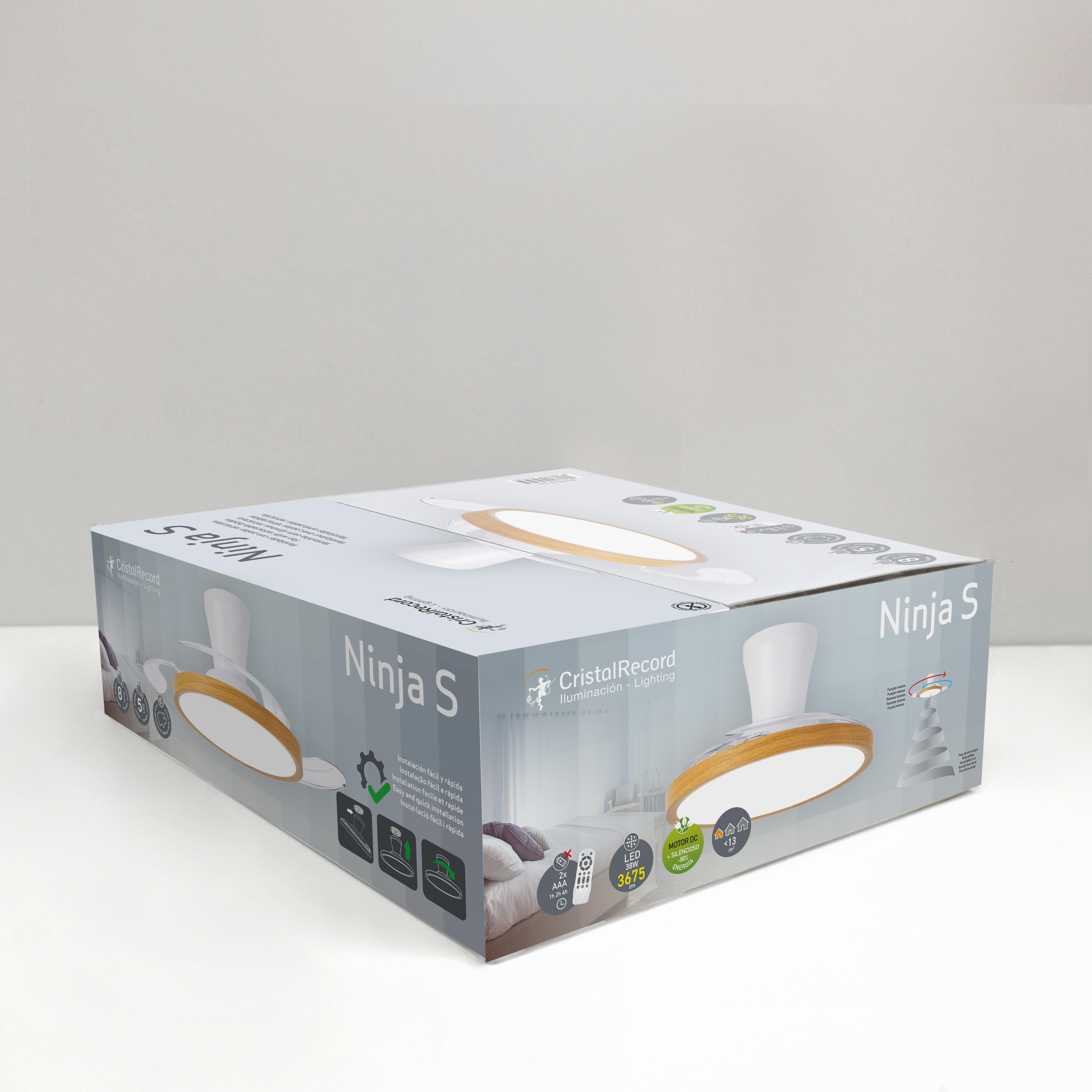 Ventilador de techo con luz silencioso DC 15W con mando ø93 cm Ninja CRISTAL RECORD blanco luz CCT 3 aspas retráctiles tipo lámpara| 6 velocidades| modo verano/invierno| temporizador| brisa| recomendado para <13m² - 7