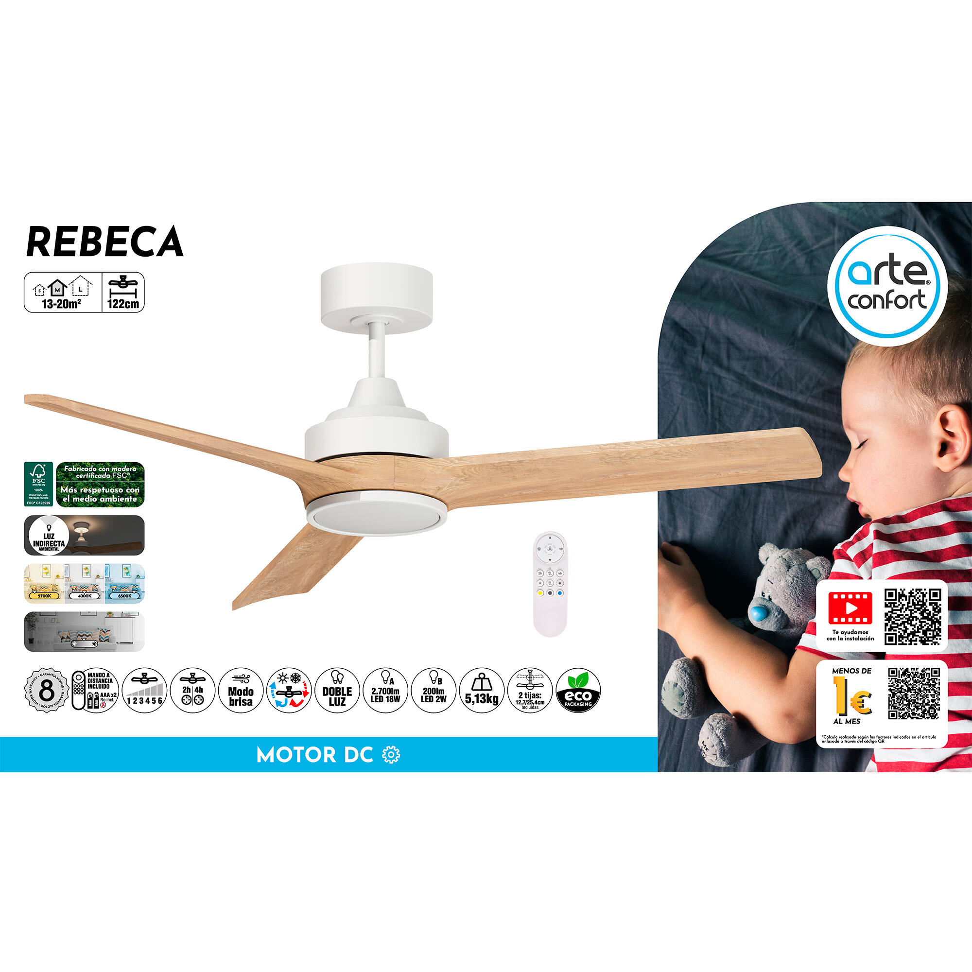 Ventilador de techo con luz silencioso DC Arte Confort Rebeca blanco 122 cm - 11