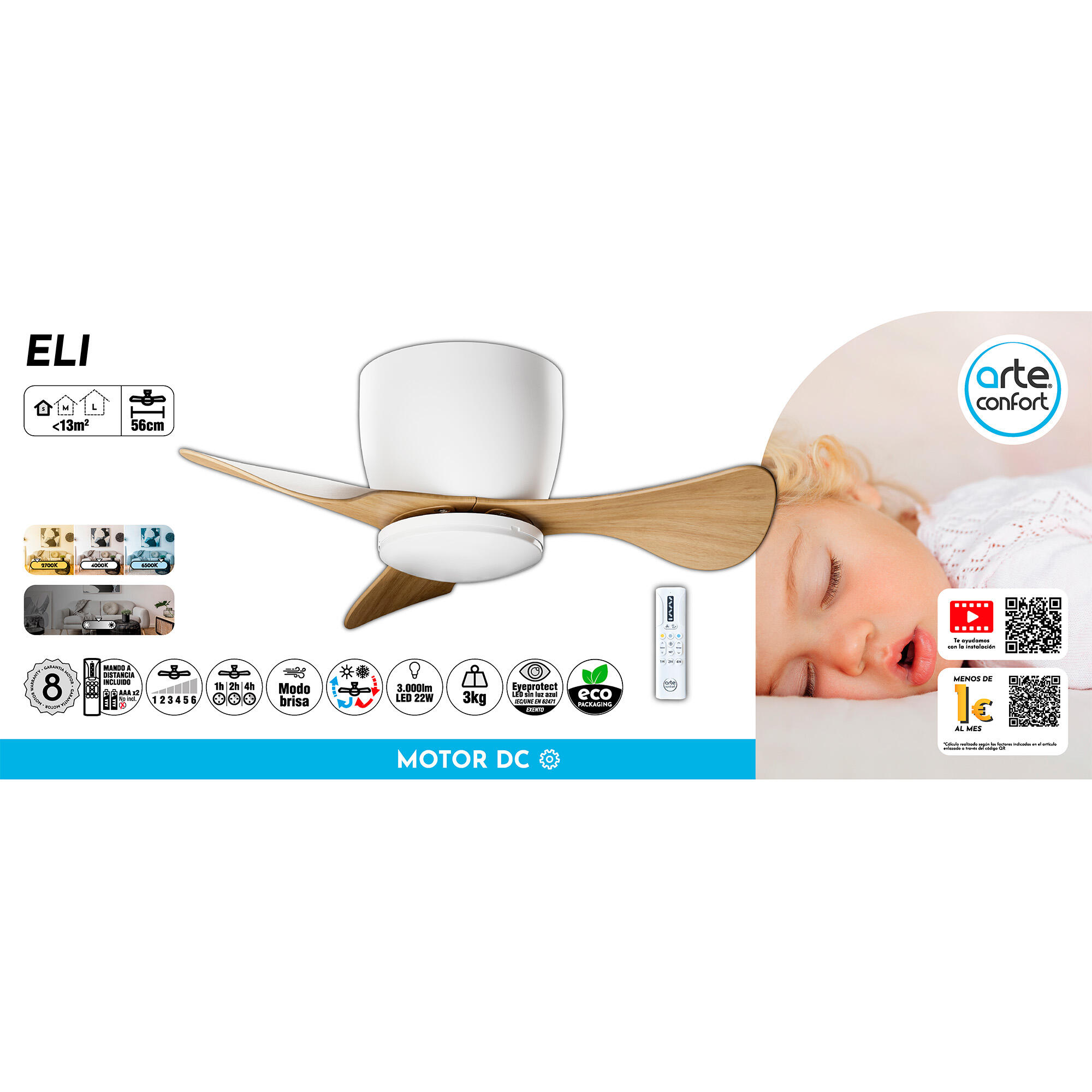 Ventilador de techo con luz silencioso DC Arte Confort Eli blanco 55.9 cm - 11