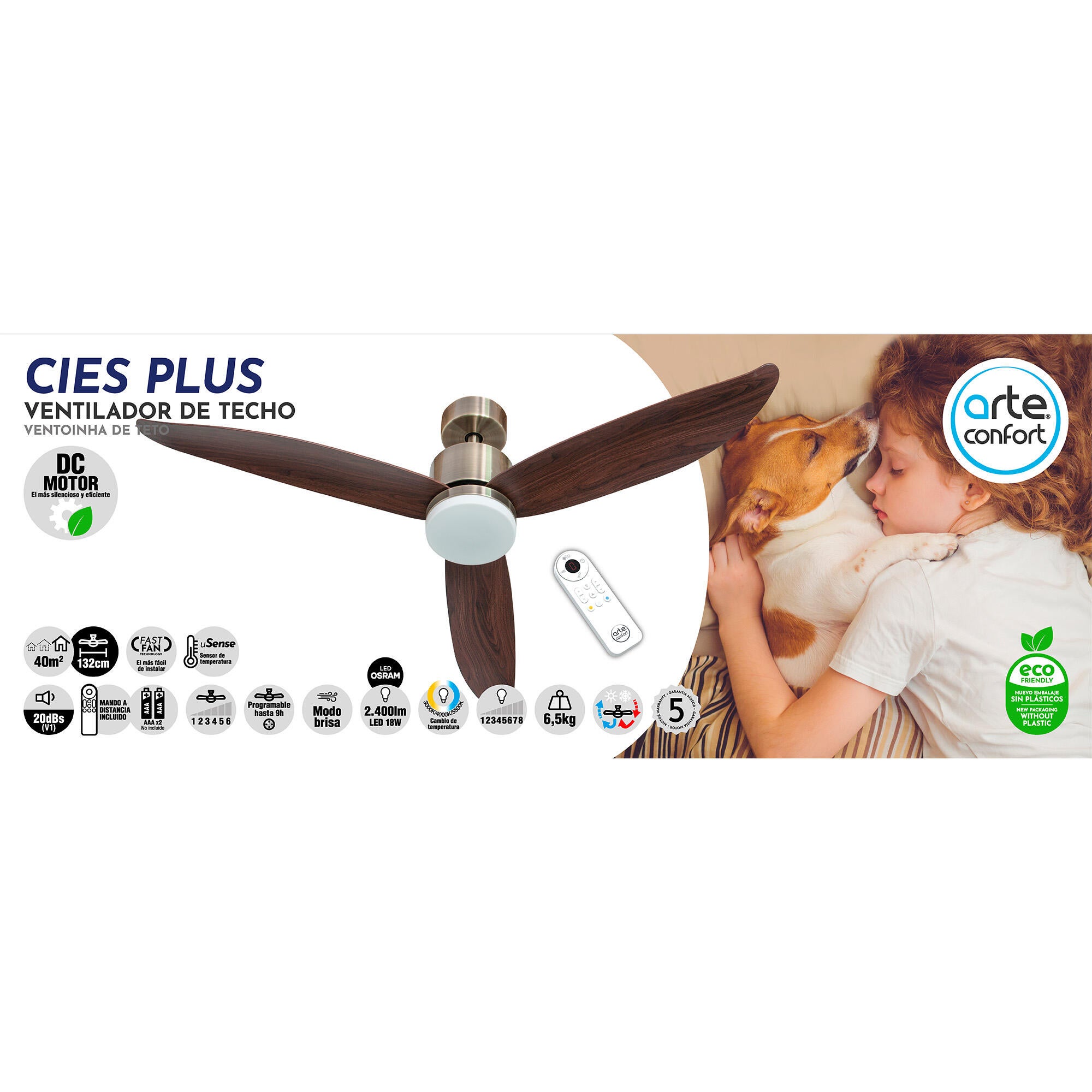 Ventilador de techo con luz silencioso DC Arte Confort Cies marrón/cobre 132 cm - 9