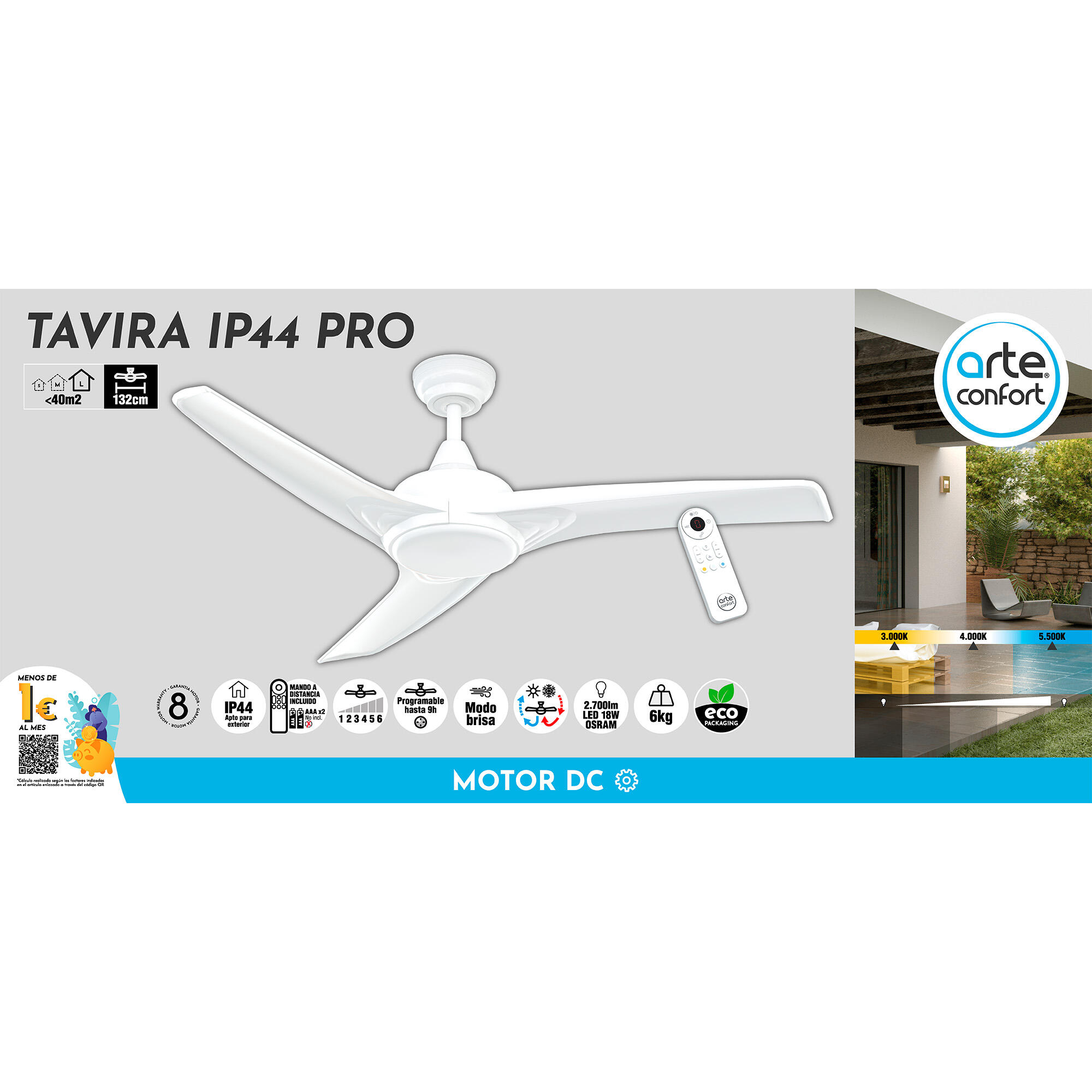 Ventilador de techo con luz exterior DC Arte Confort Tavira blanco 132 cm - 8