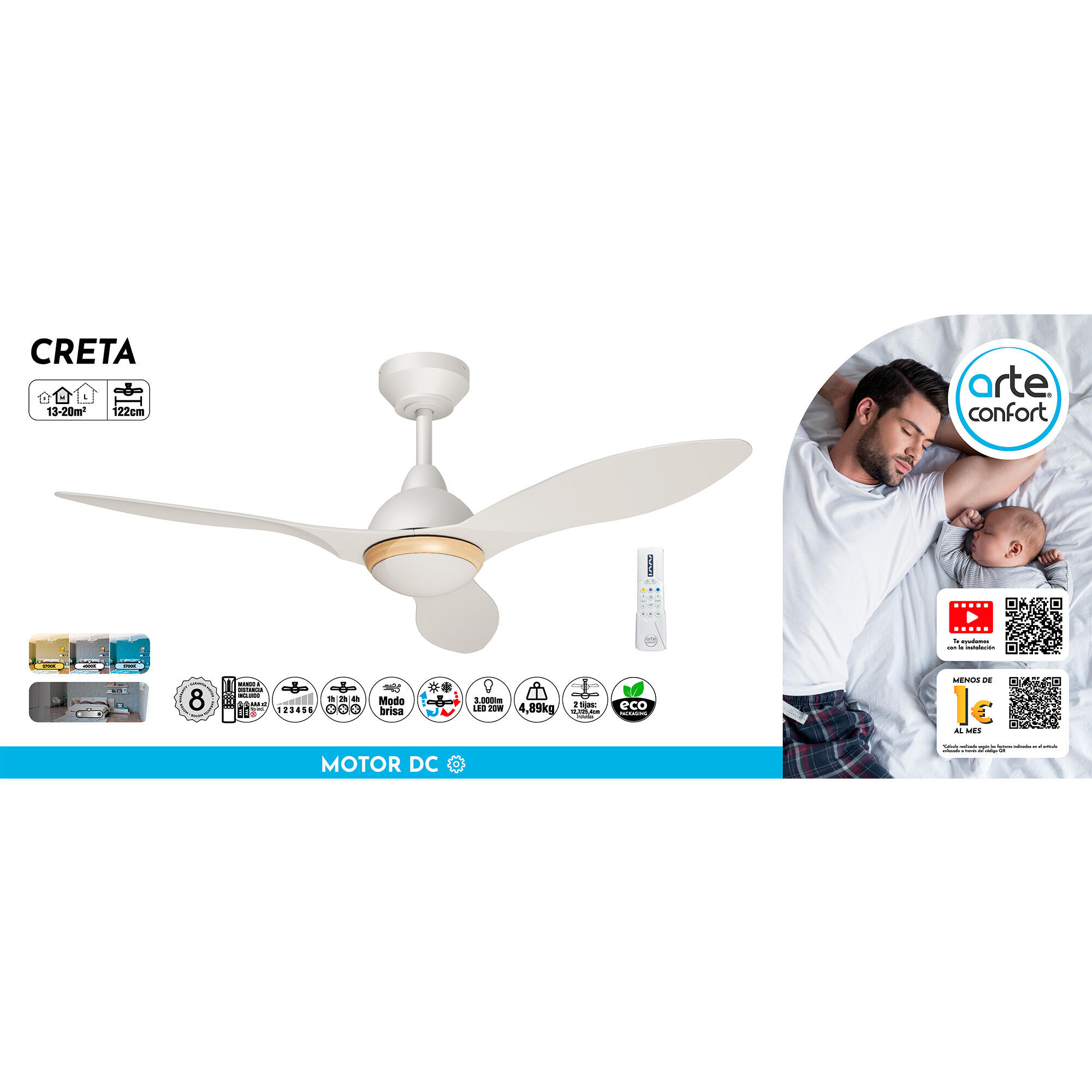 Ventilador de techo con luz silencioso DC Arte Confort Creta blanco 122 cm - 8