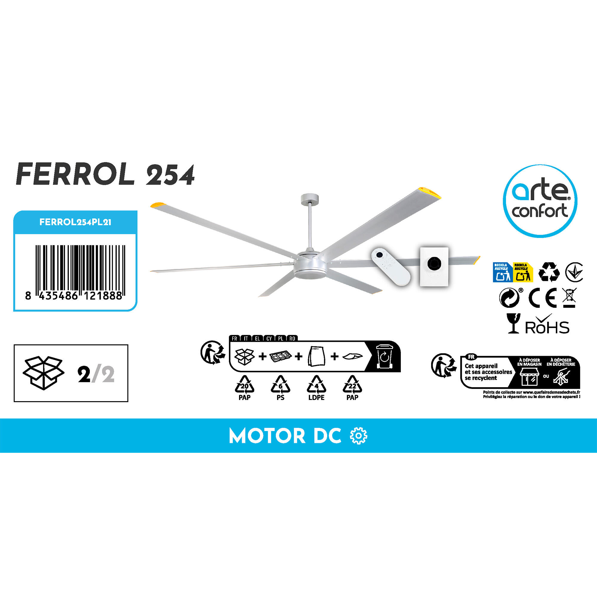 Ventilador de techo sin luz silencioso DC Arte Confort Ferrol gris 254 cm - 5