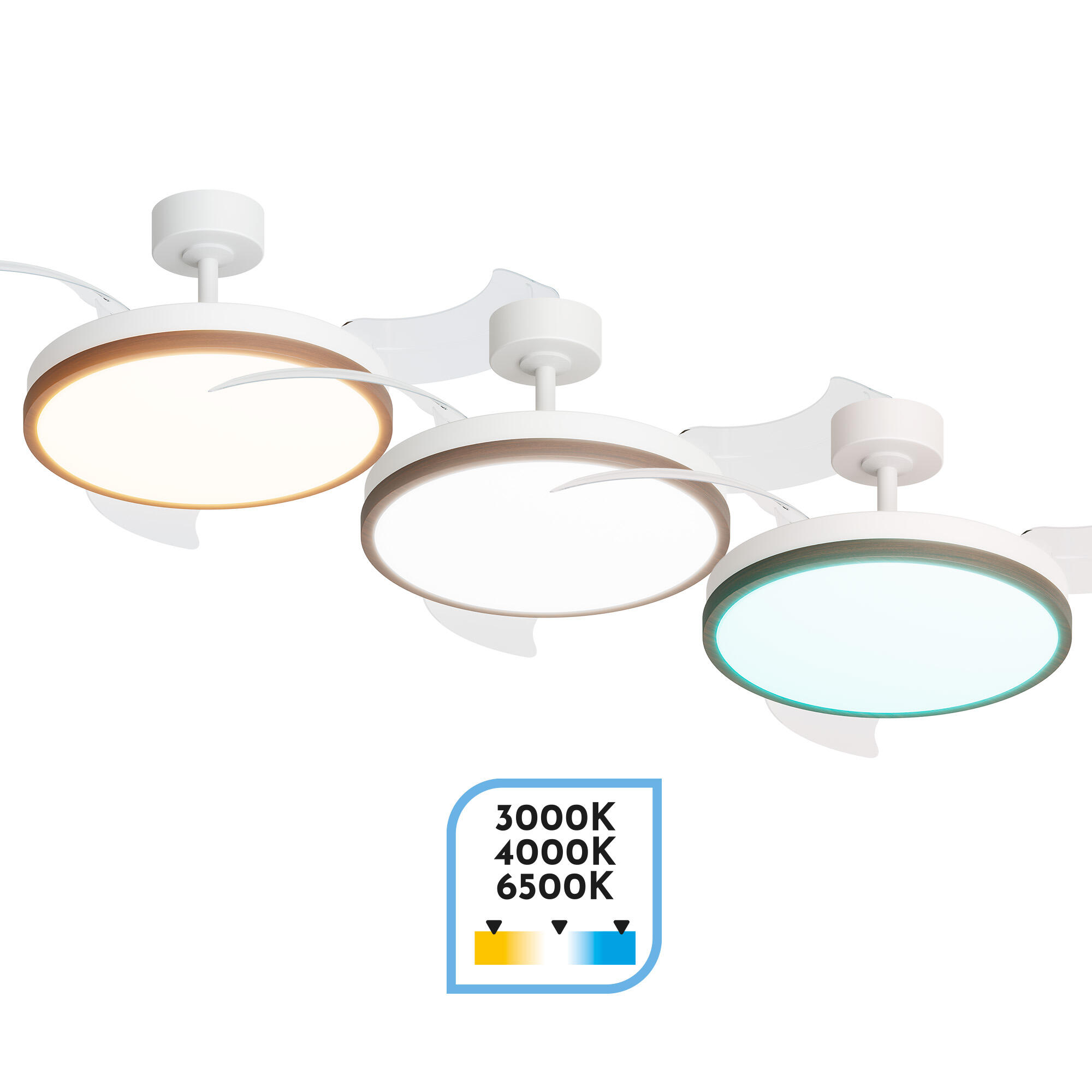 Ventilador de techo con luz silencioso DC 30W con mando ø107 cm Velix ARTE CONFORT blanco luz CCT 3 aspas retráctiles tipo lámpara| 6 velocidades| modo verano/invierno| brisa| recomendado de 13 a 20m² - 6