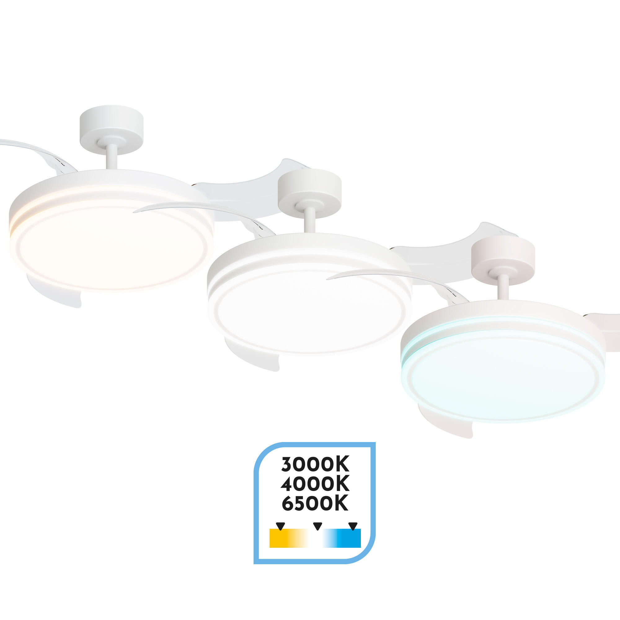 Ventilador de techo con luz silencioso DC 30W con mando ø107 cm Procy ARTE CONFORT blanco luz CCT 3 aspas retráctiles tipo lámpara| 6 velocidades| modo verano/invierno| brisa| temporizador| recomendado de 13 a 20m² - 6