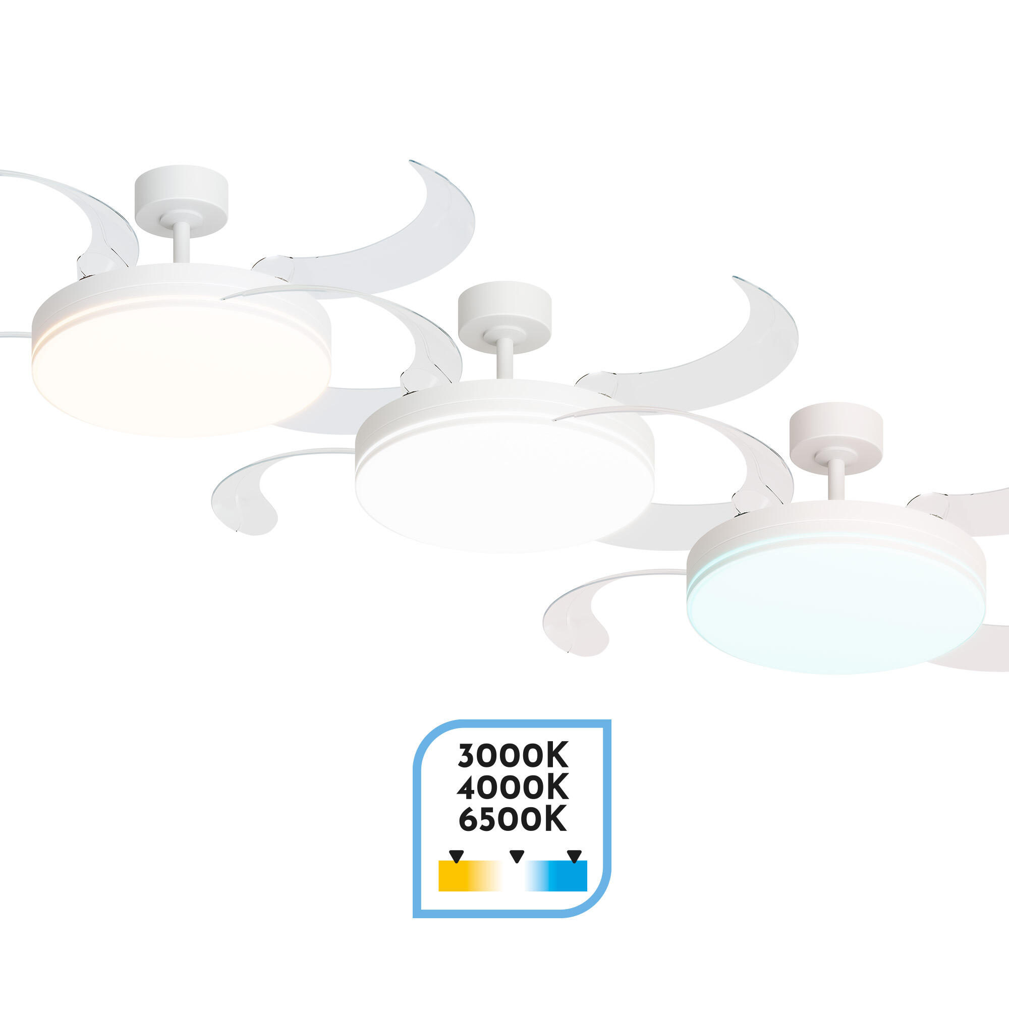 Ventilador de techo con luz silencioso DC 30W con mando ø122 cm Mifa ARTE CONFORT blanco luz CCT 4 aspas retráctiles tipo lámpara| 6 velocidades| modo verano/invierno| brisa| temporizador| recomendado de 13 a 20m² - 6