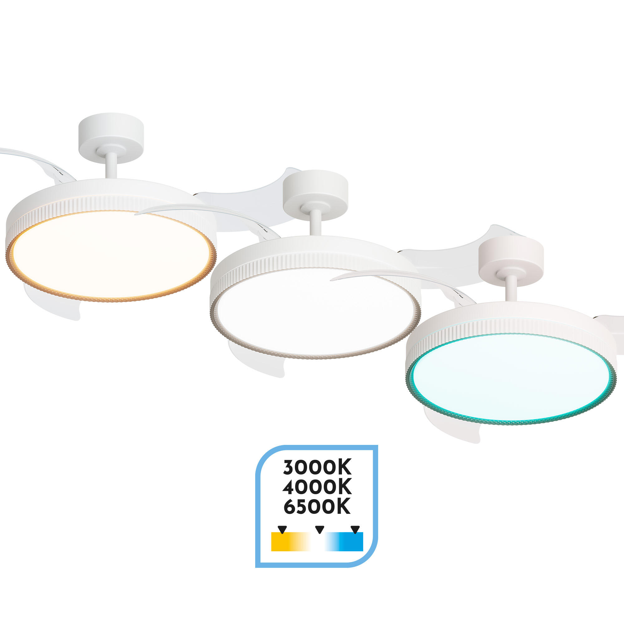 Ventilador de techo con luz silencioso DC 30W con mando ø107 cm Melos ARTE CONFORT blanco luz CCT 3 aspas retráctiles tipo lámpara| 6 velocidades| modo verano/invierno| brisa| temporizador| recomendado de 13 a 20m² - 6