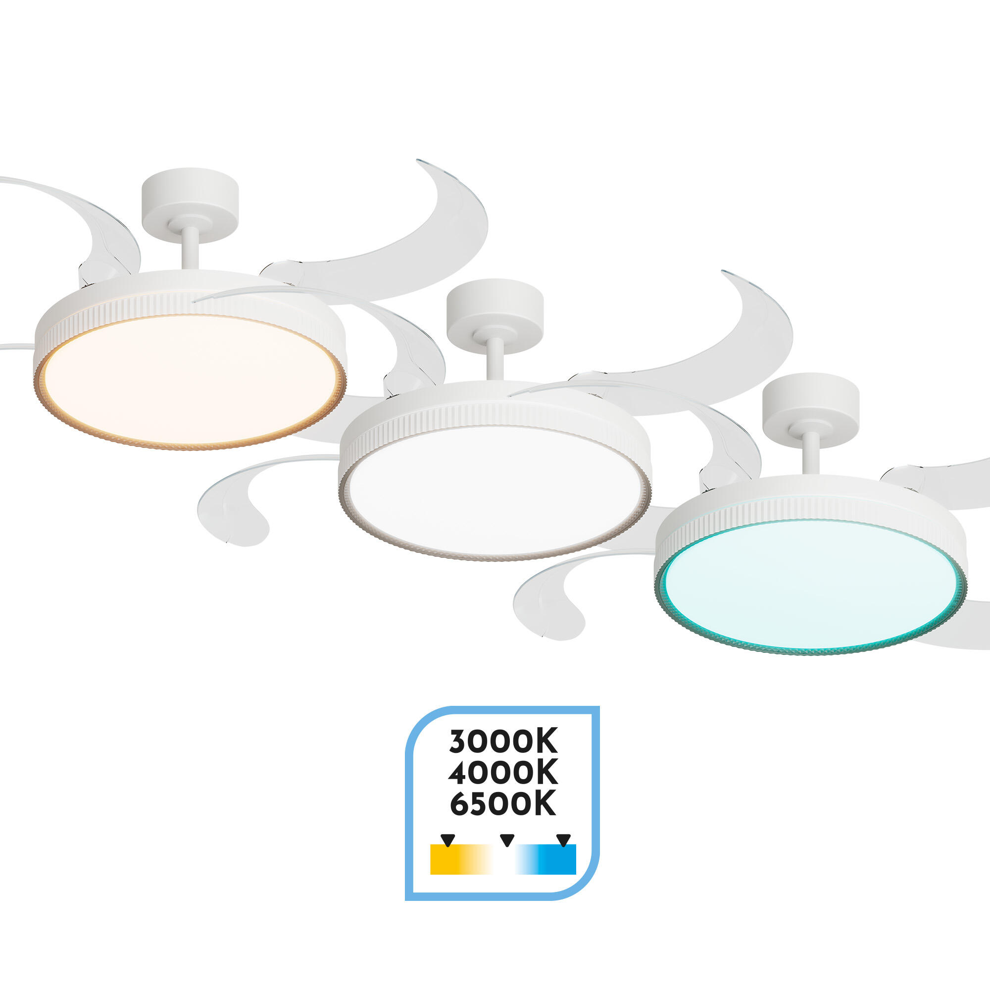 Ventilador de techo con luz silencioso DC 30W con mando ø122 cm Melos L ARTE CONFORT blanco luz CCT 4 aspas| 6 velocidades| modo verano/invierno| temporizador| brisa| recomendado de 13 a 20m² - 6