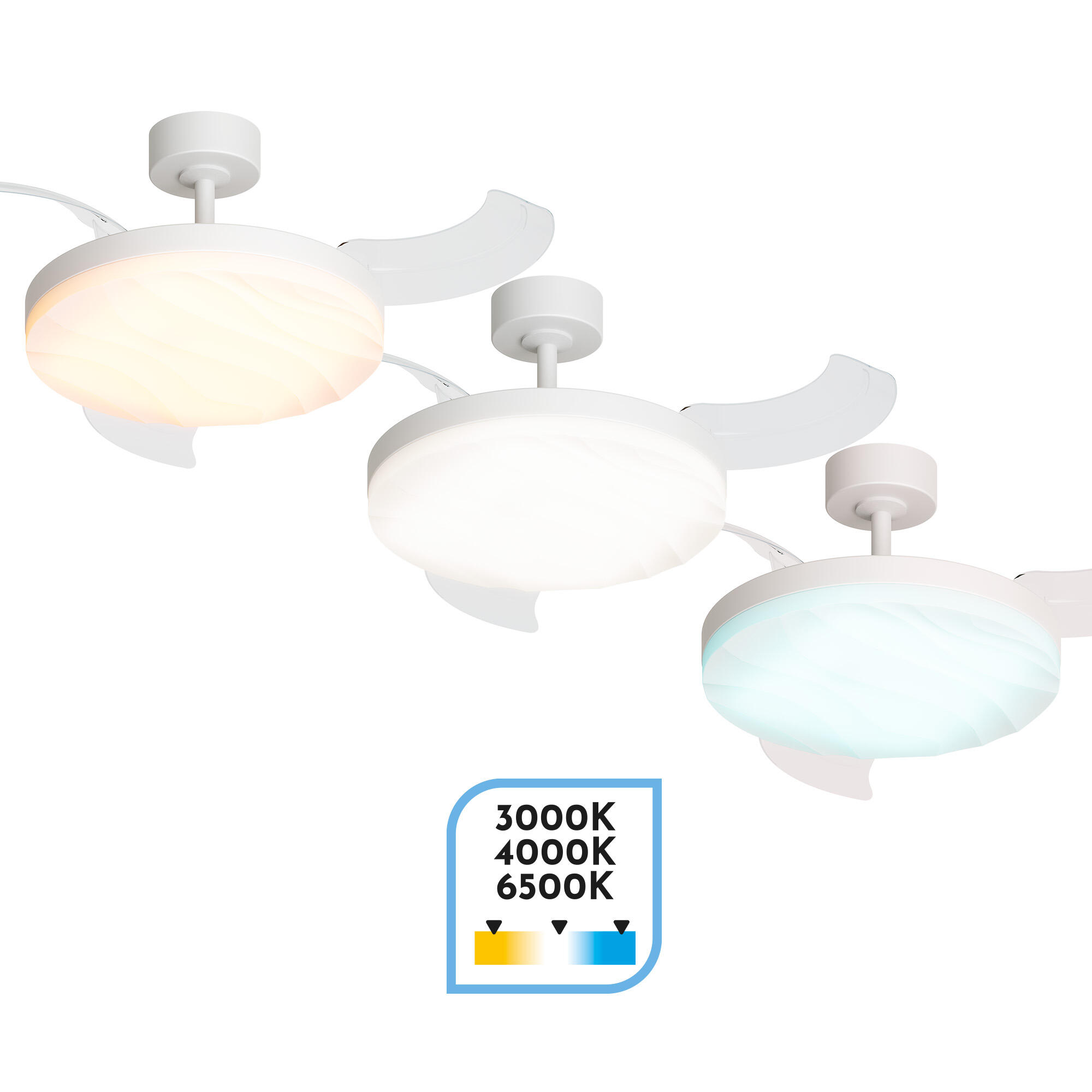 Ventilador de techo con luz silencioso DC 30W con mando ø107 cm Hyla ARTE CONFORT blanco luz CCT 3 aspas retráctiles tipo lámpara| 6 velocidades| modo verano/invierno| brisa| temporizador| recomendado de 13 a 20m² - 6