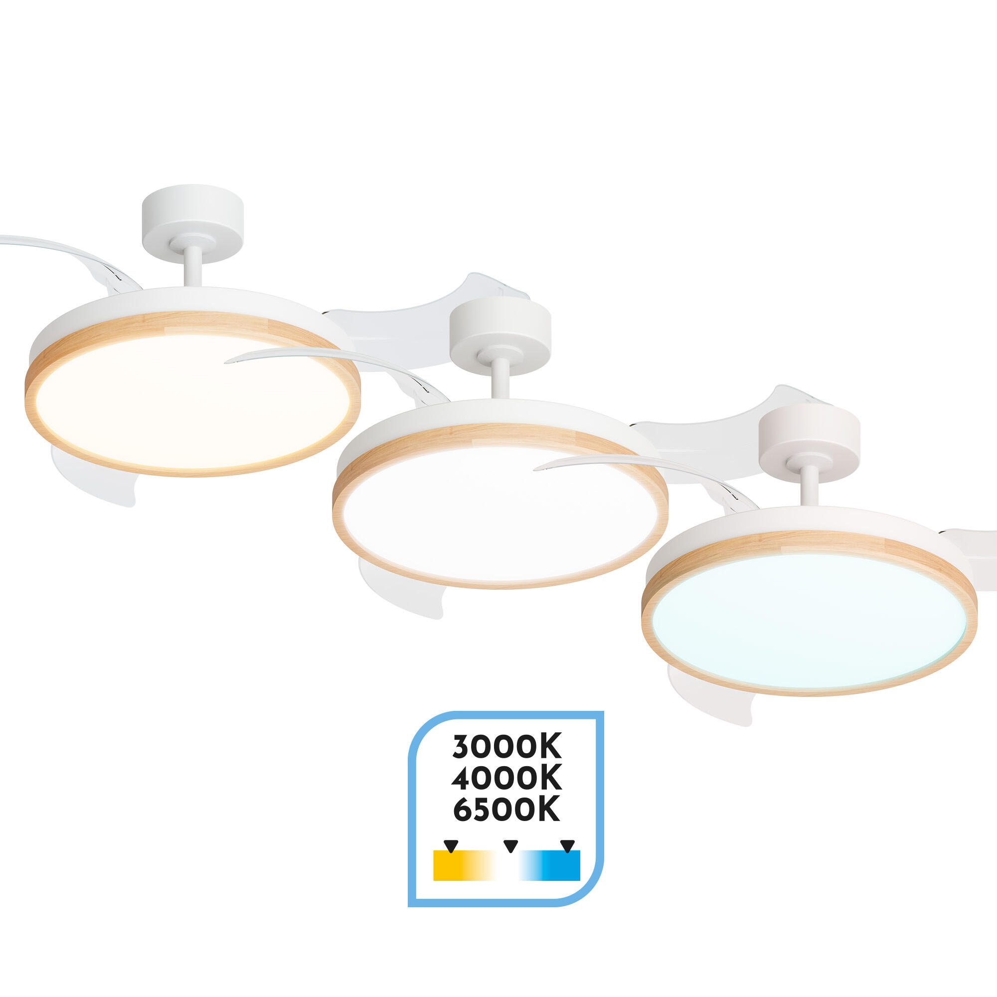 Ventilador de techo con luz retráctil silencioso DC 30W con mando ø107 cm Whira ARTE CONFORT blanco luz CCT 3 aspas| 6 velocidades| modo verano/invierno| brisa| recomendado de 13 a 20m² - 7