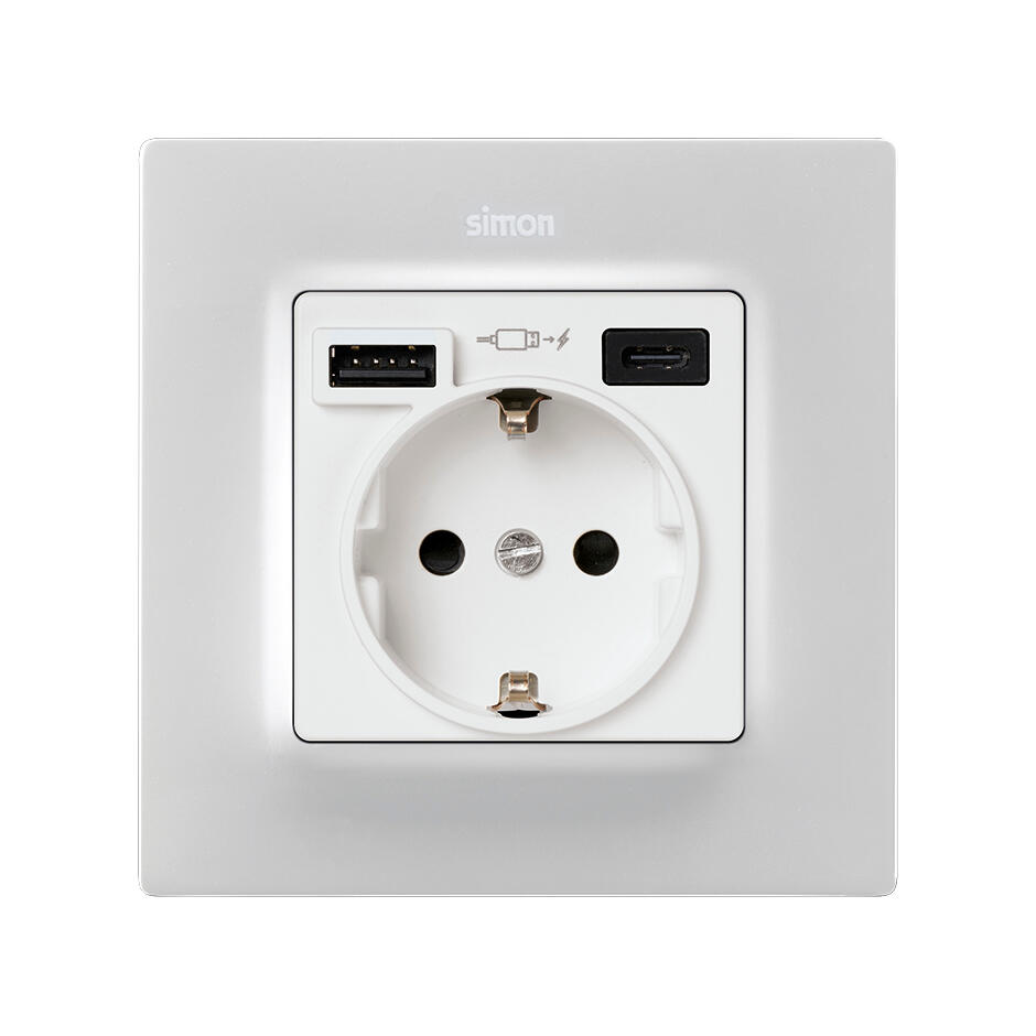 TAPA SCHUKO + 2 USB TIPO A Y C SERIE SIMON 82 CONCEPT BLANCO - 2