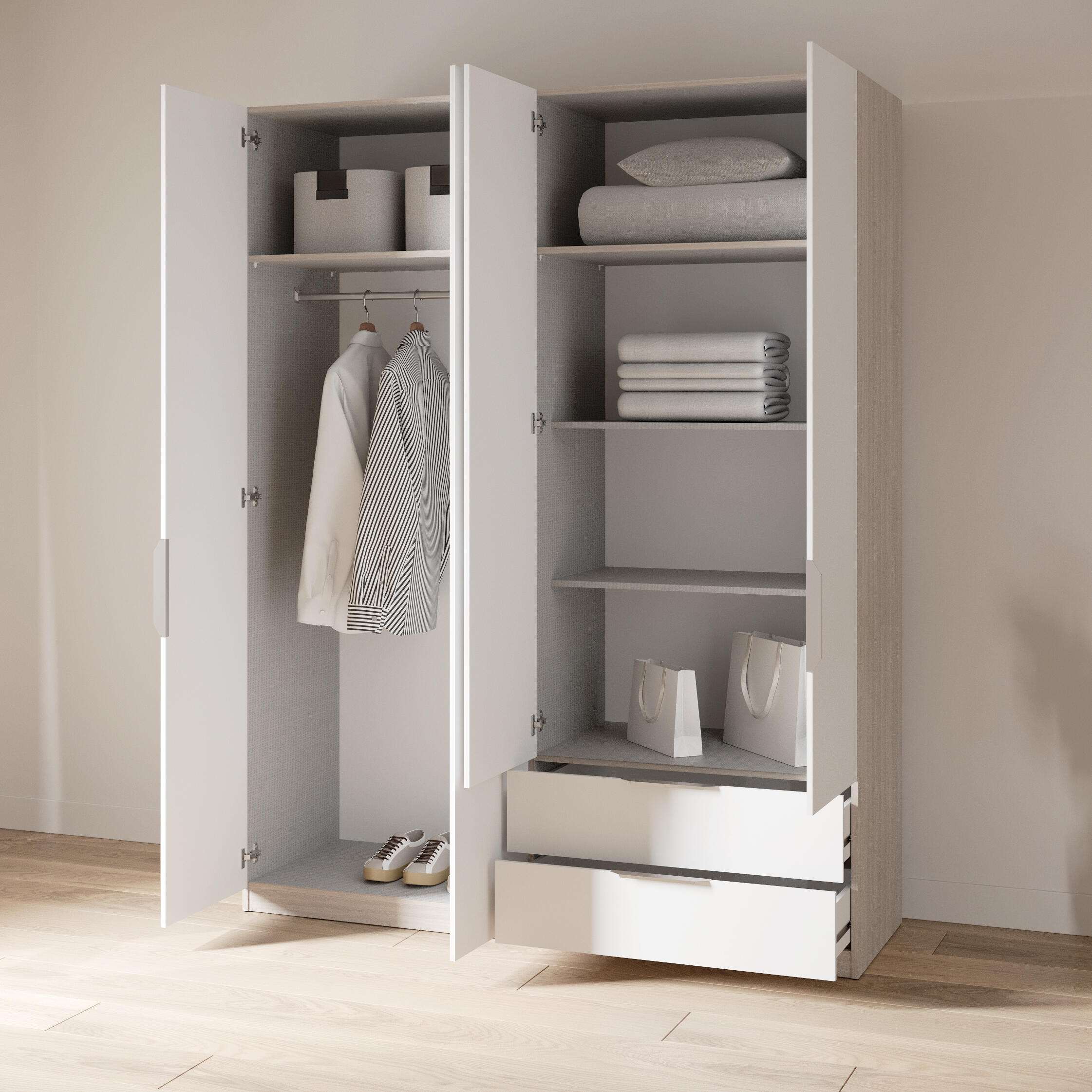 Armario puerta abatible Space 157.3x203x51.1cm con 4 puertas y 2 cajones color blanco - 5