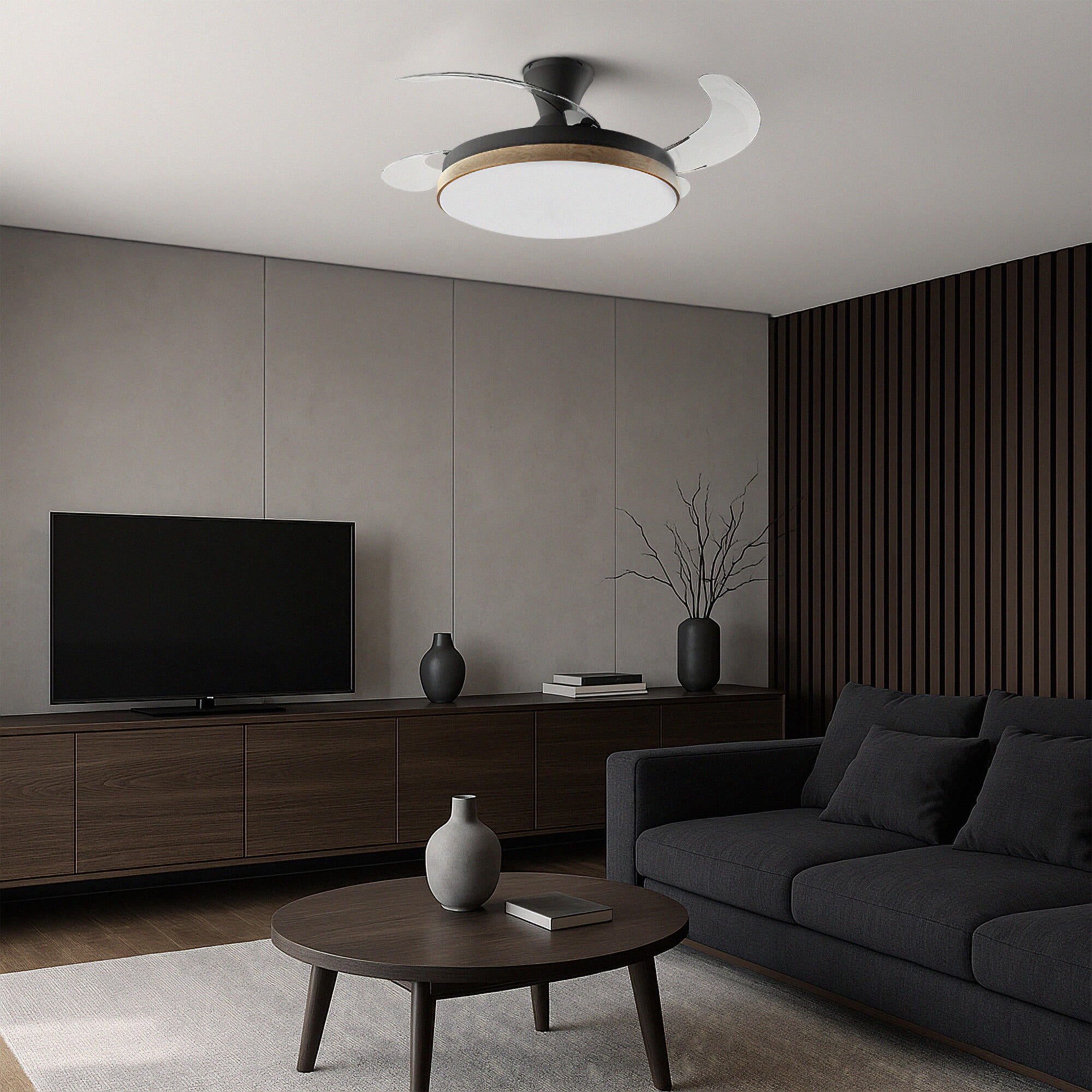 Ventilador de techo con luz retráctil silencioso DC Arte Confort Alma negro 107 cm - 2