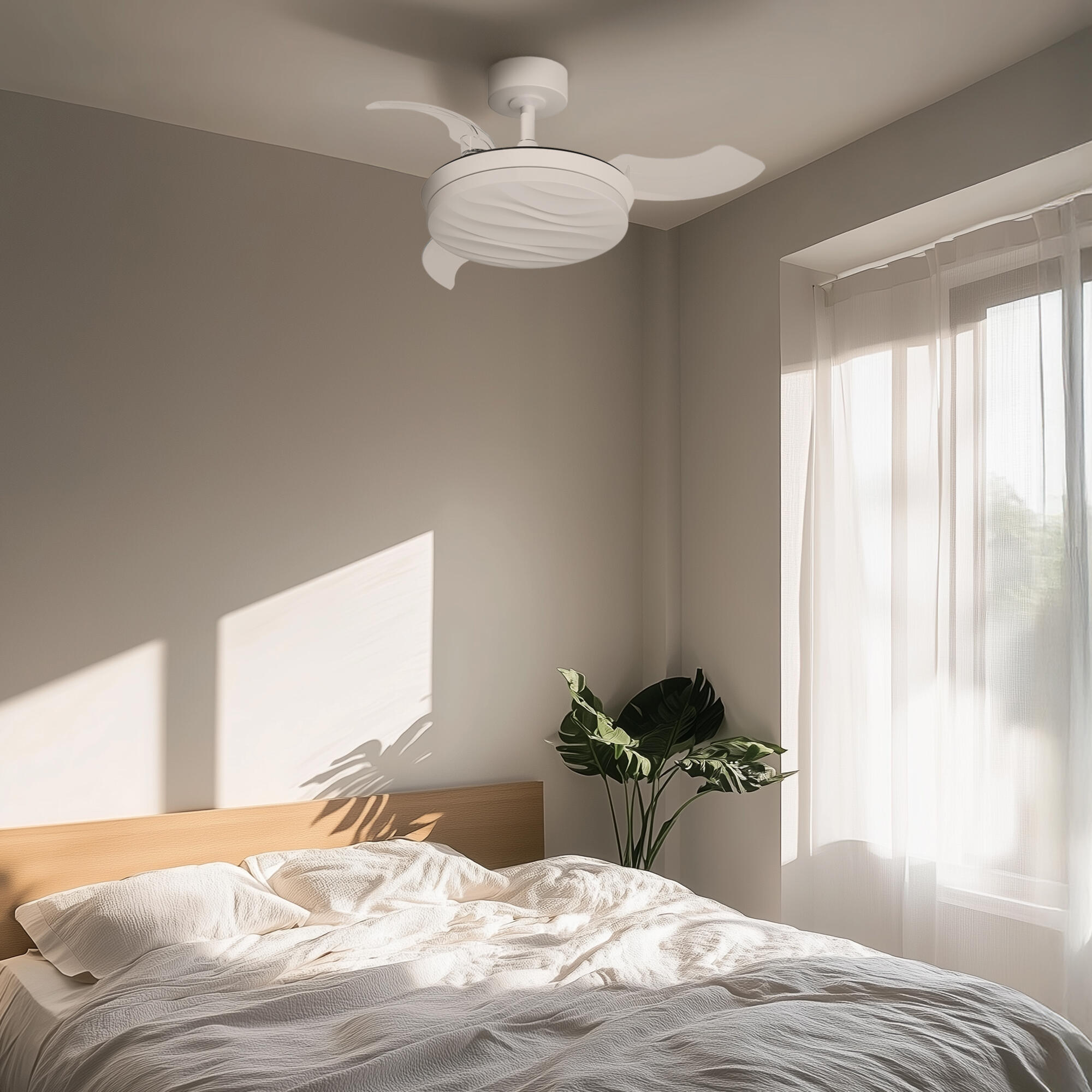 Ventilador de techo con luz silencioso DC 22W con mando ø91 cm Hyla ARTE CONFORT blanco luz CCT 3 aspas retráctiles tipo lámpara| 6 velocidades| modo verano/invierno| temporizador| brisa| recomendado para <13m² - 4