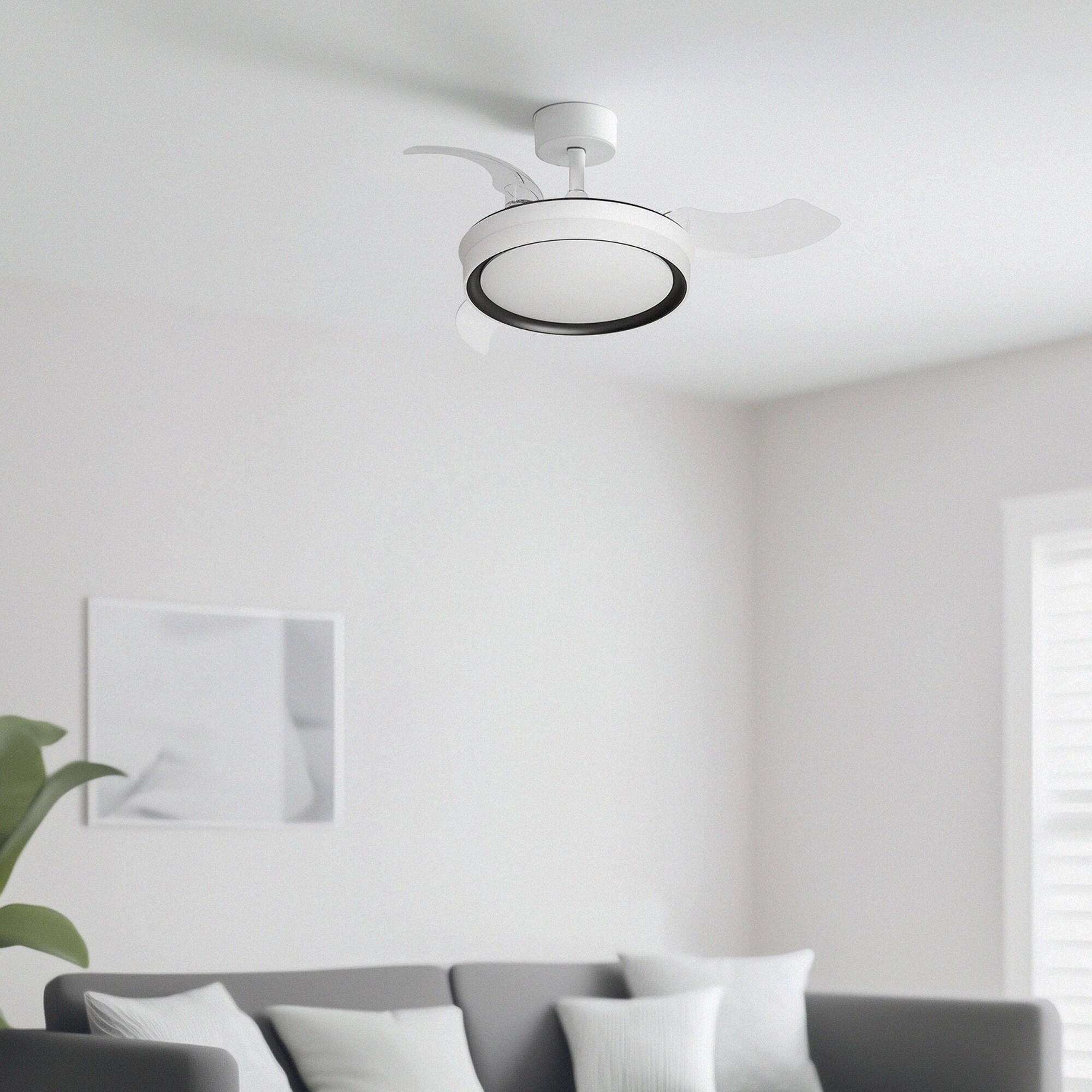 Ventilador de techo con luz silencioso DC 22W con mando ø91 cm Betel ARTE CONFORT blanco y negro luz CCT 3 aspas retráctiles tipo lámpara| 6 velocidades| modo verano/invierno| temporizador| brisa| recomendado para <13m² - 4
