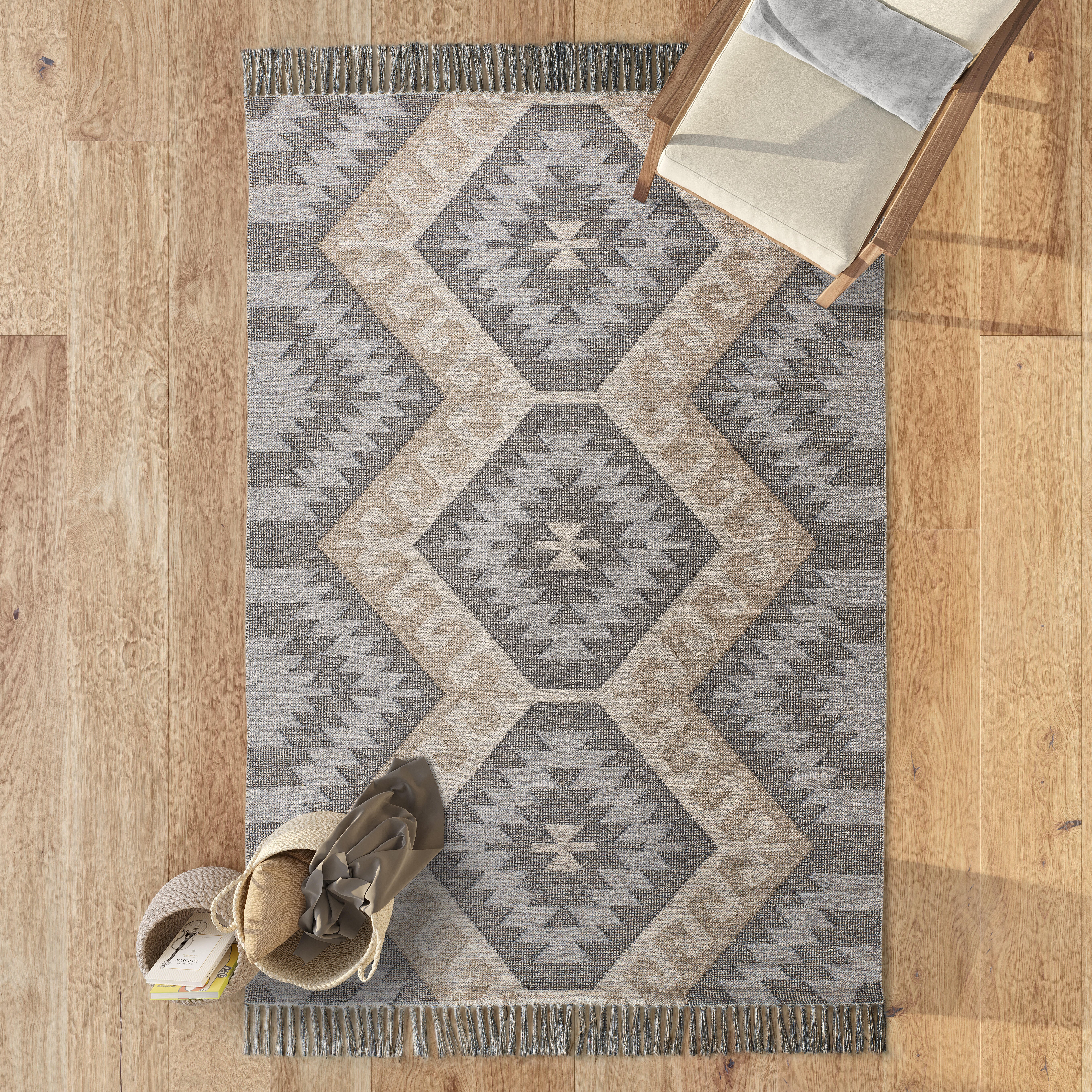 Alfombra algodón Chandia 1076 120x170cm pelo corto  kilim gris - 2