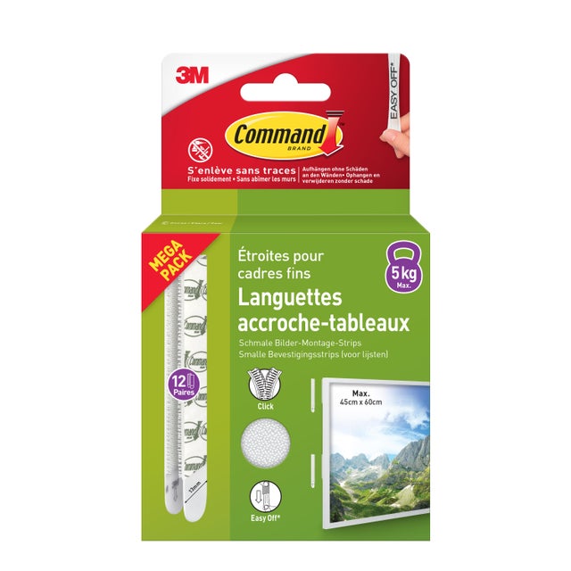 12 paires de languettes adhésives de fixation de tableaux 5kg max COMMAND