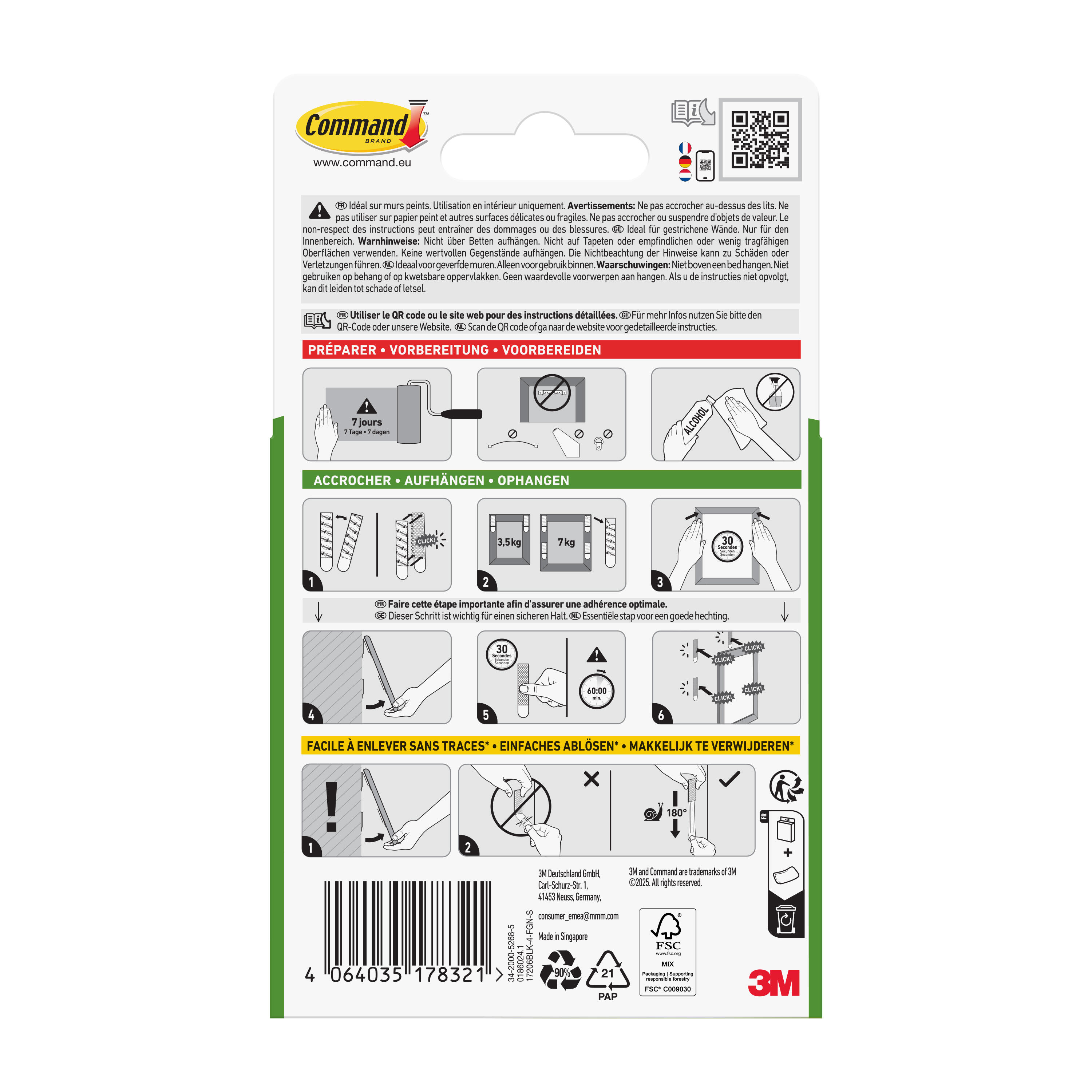 4 paires de languettes adhésives de fixation de tableaux 7kg max COMMAND - 12