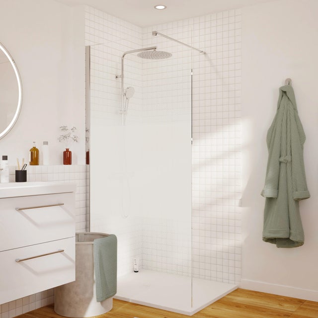 Paroi de douche à l'italienne verre sérigraphié, l.100cm, Ep. 8mm chromé Remix