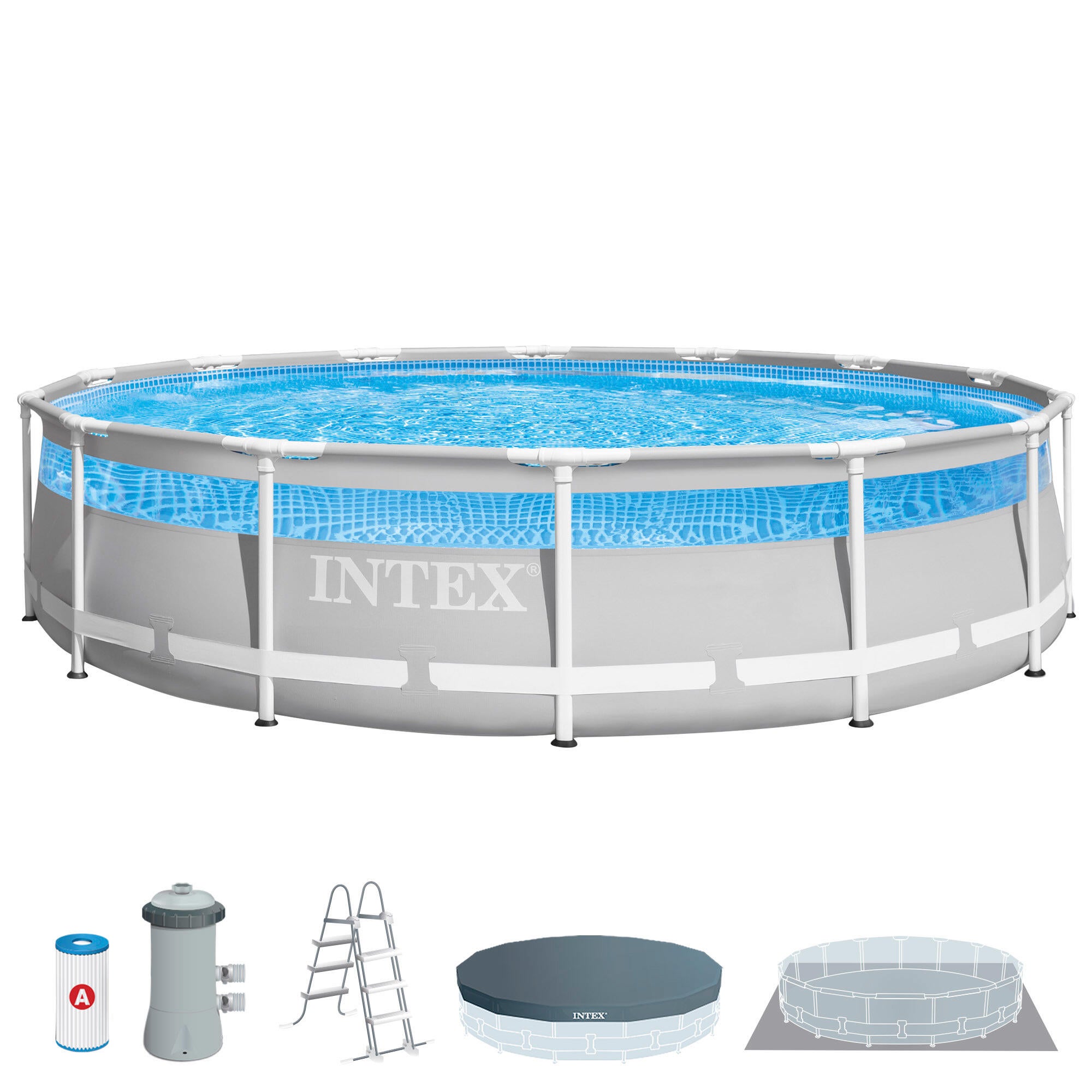 Piscina tubular de acero gris / plata redondo 4.274.27x1.07m con depuradora de cartucho intex