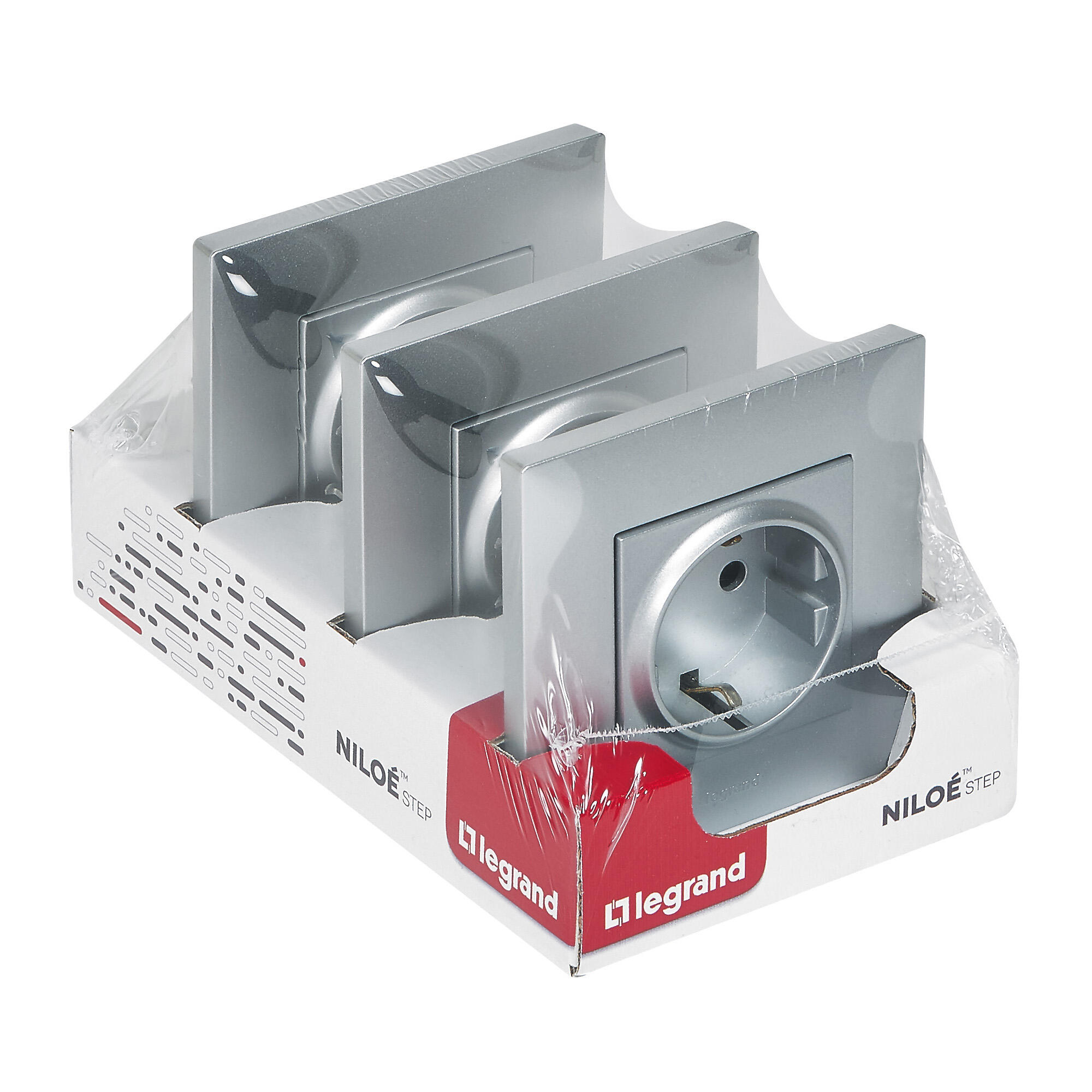 Pack de 3 enchufes legrand niloé step aluminio