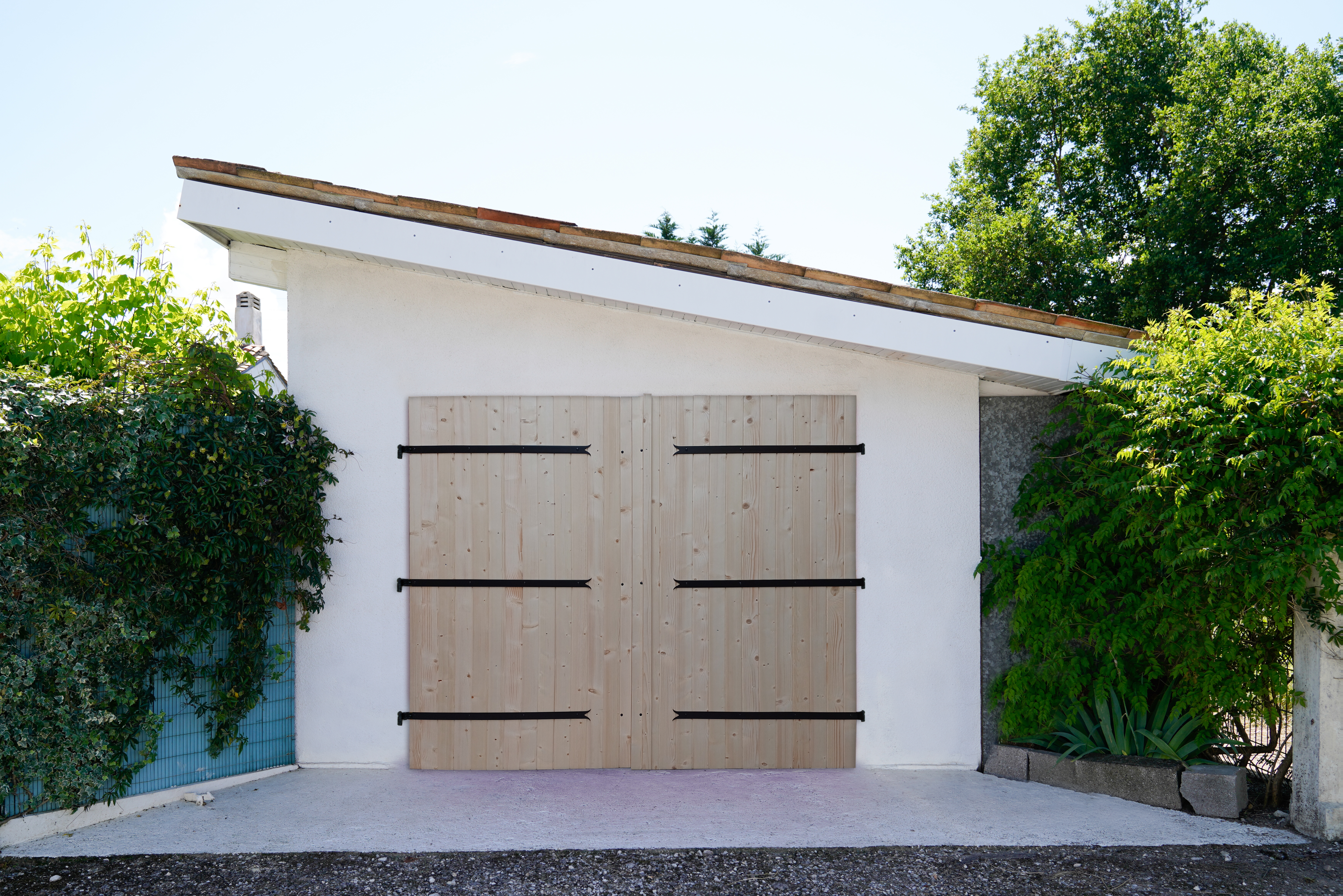 Porte de garage battante en sapin 2 vantaux manuelle H.200 x l.240 cm