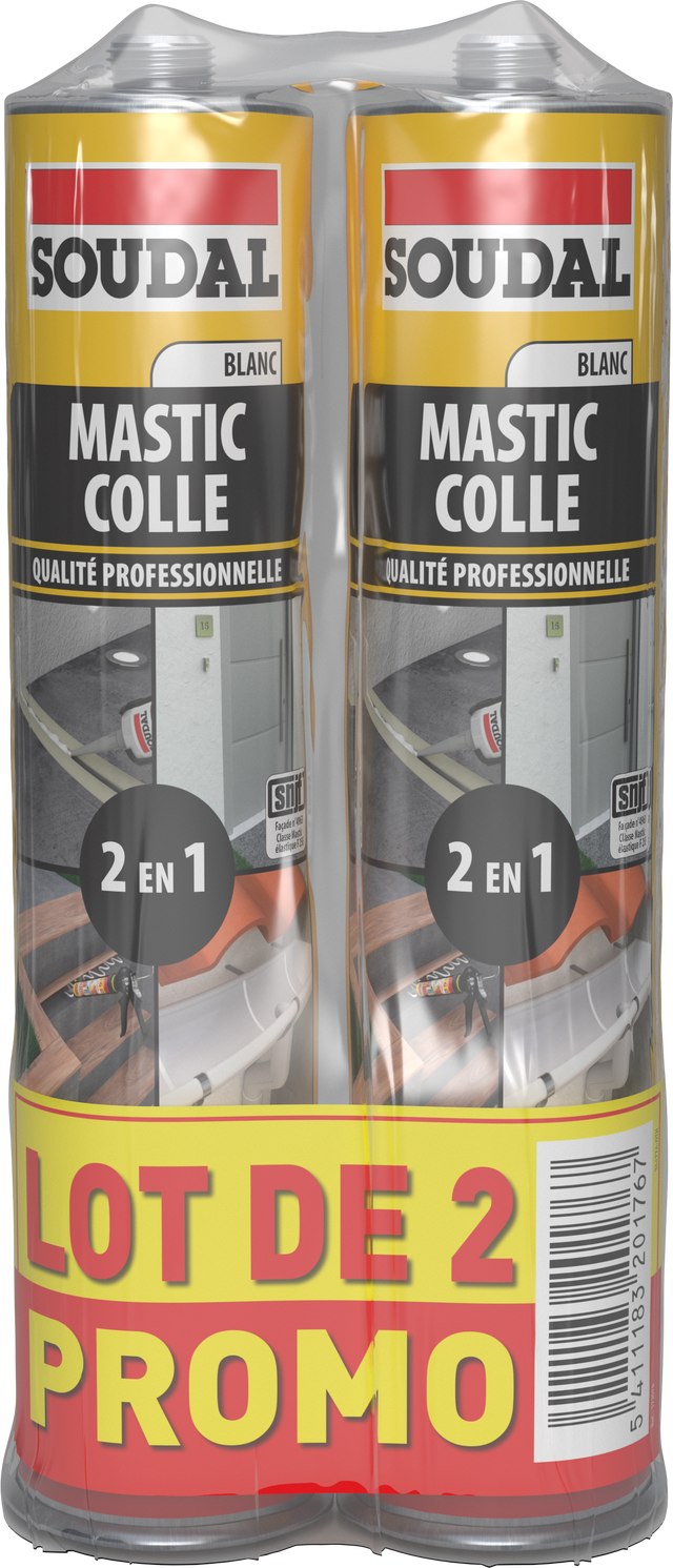 Lot de 2 mastic colle SOUDAL, blanc, 300 ml